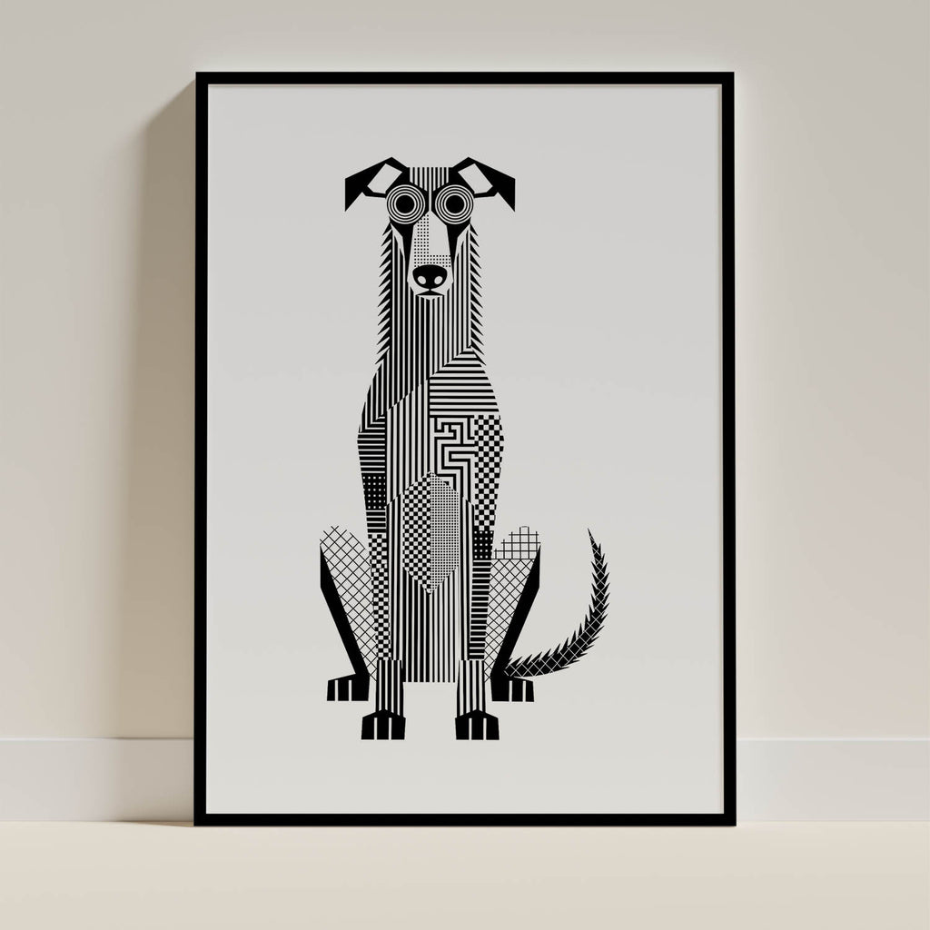 Deerhound Geometric Line Art Print - Framed Mockup