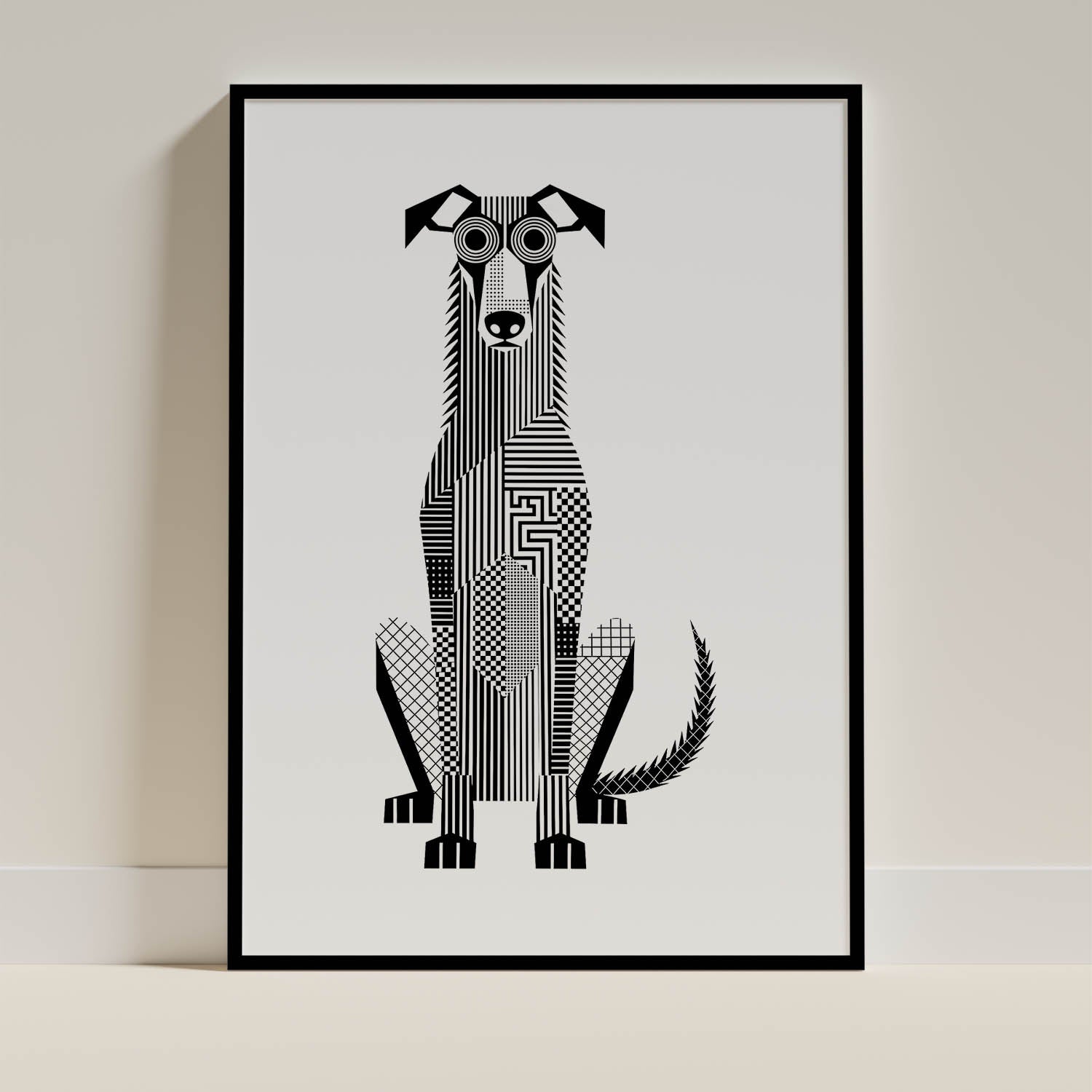 Deerhound Geometric Line Art - Black Frame Mockup
