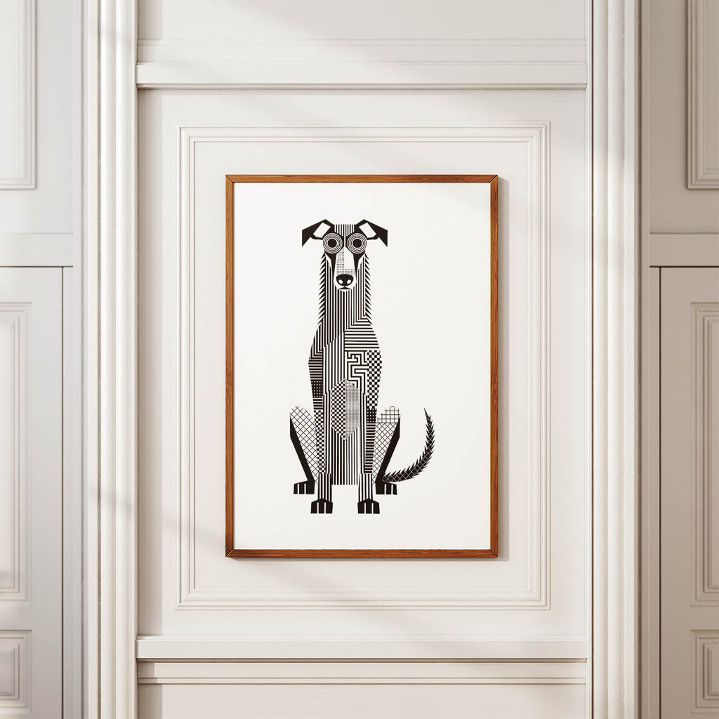 Deerhound Geometric Line Art Print - Framed Mockup