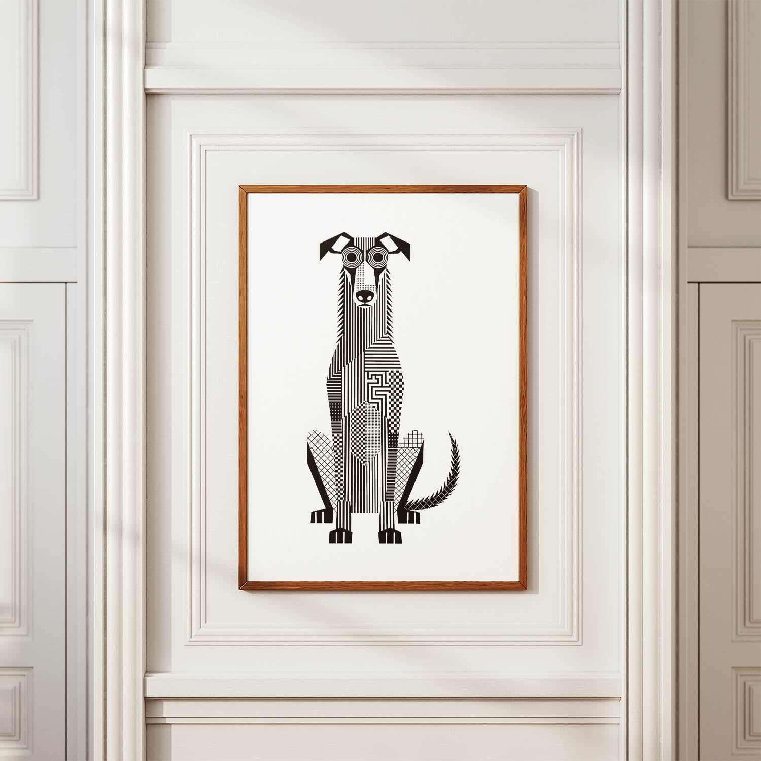 Deerhound Geometric Line Art Print - Framed Mockup