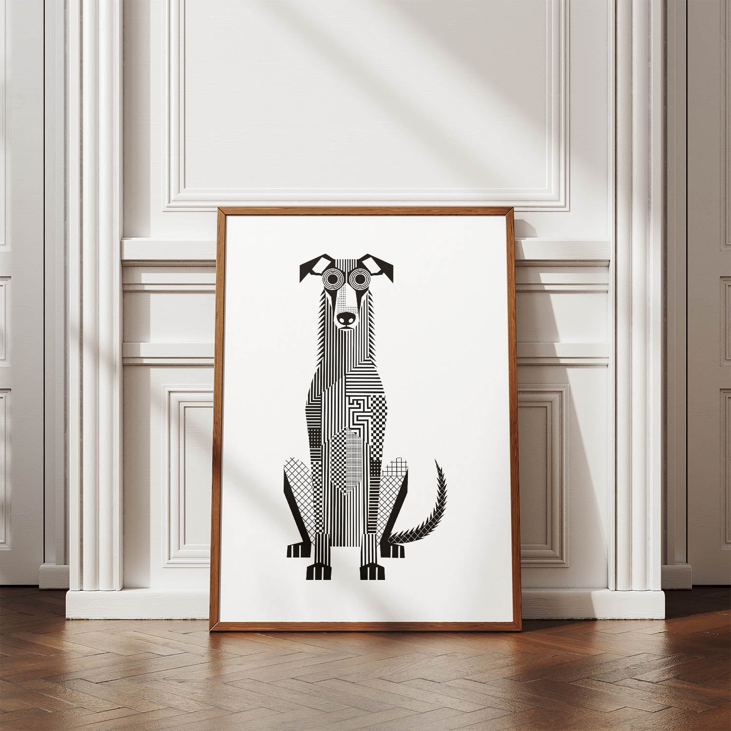Deerhound Geometric Line Art Print - Framed Mockup