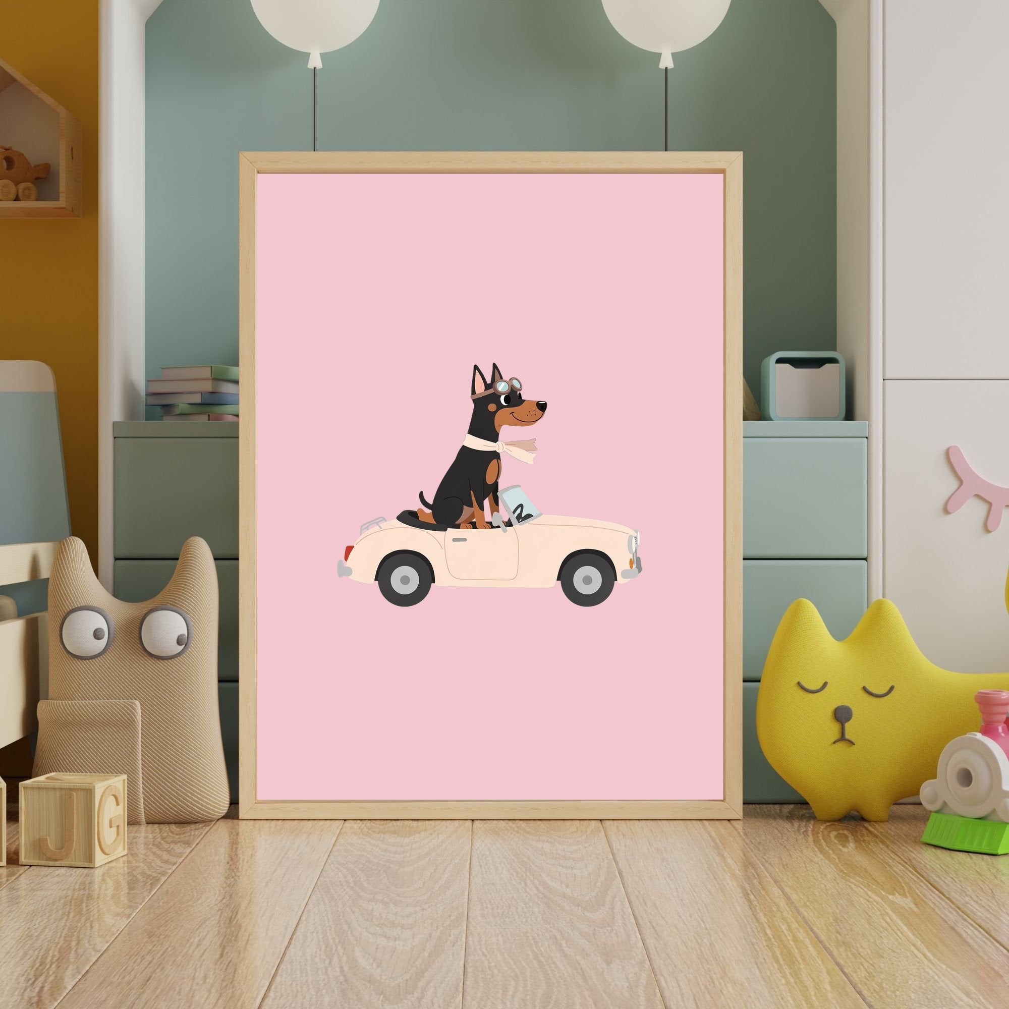 Doberman Kids Nursery Wall Art Print Bundle — 22 Dog Costume Designs, 5 Colours, 6 Print Sizes | Digital Download
