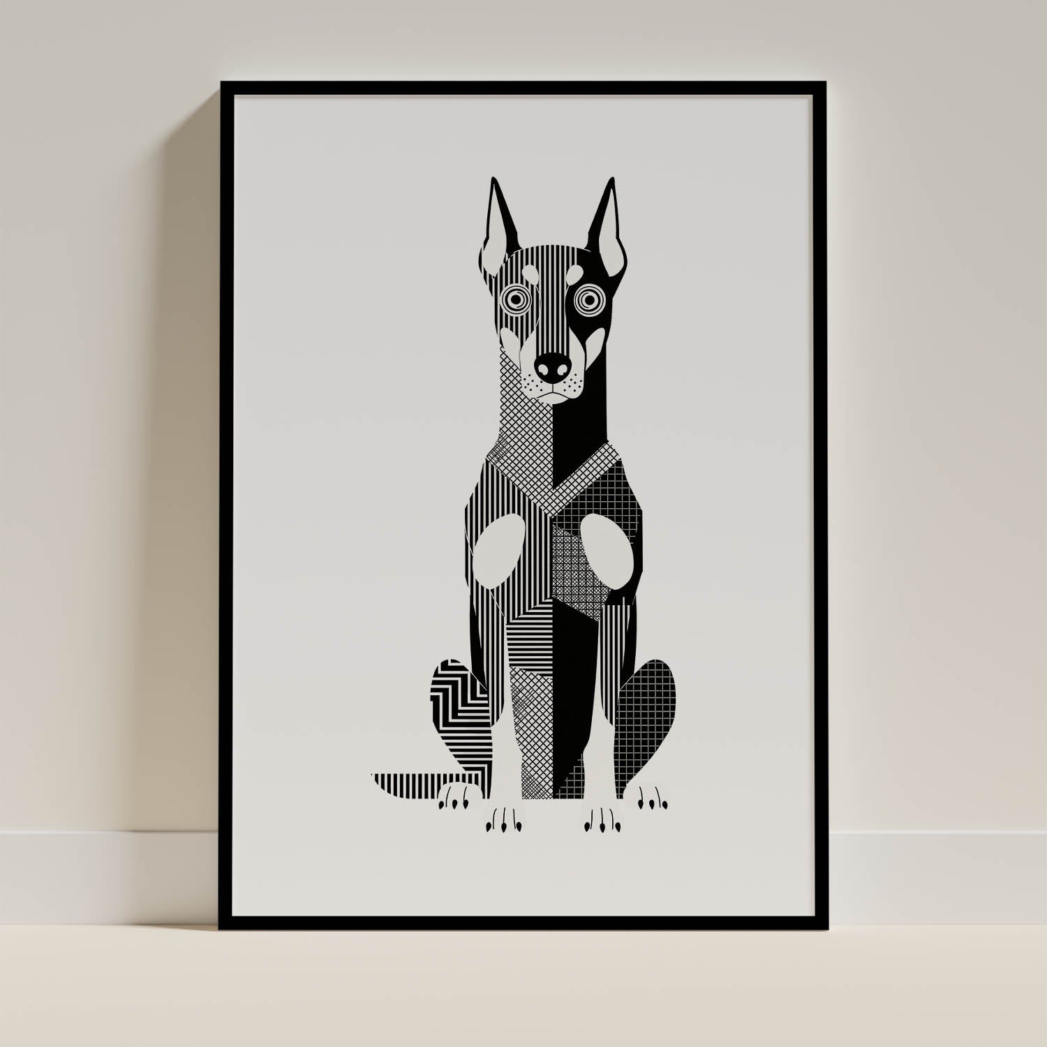 Doberman Geometric Line Art - Black Frame Mockup
