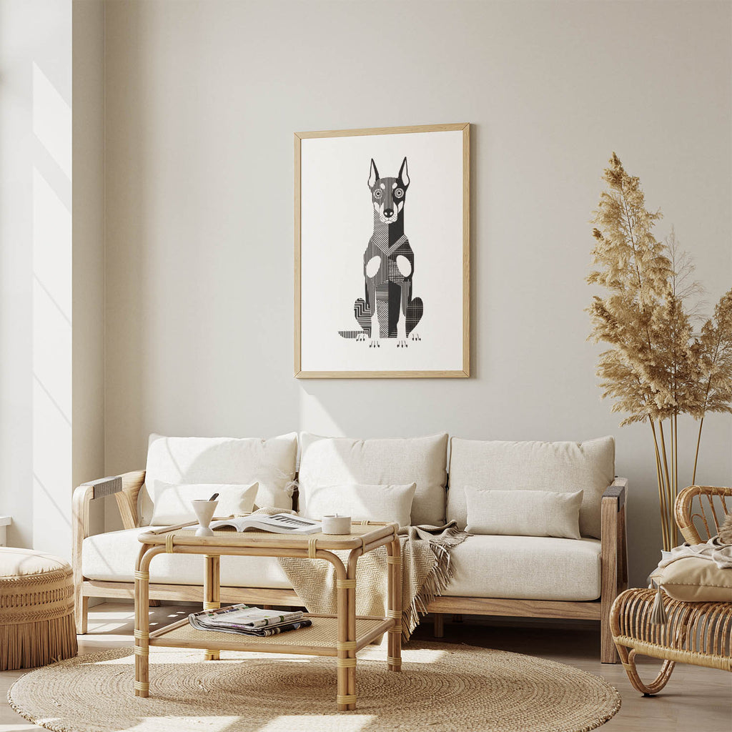 Doberman Geometric Line Art Print - Framed Mockup