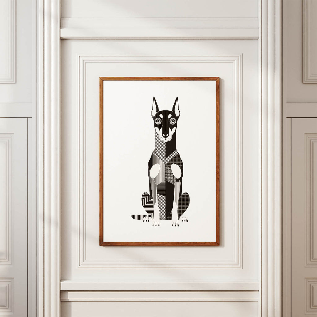 Doberman Geometric Line Art Print - Framed Mockup