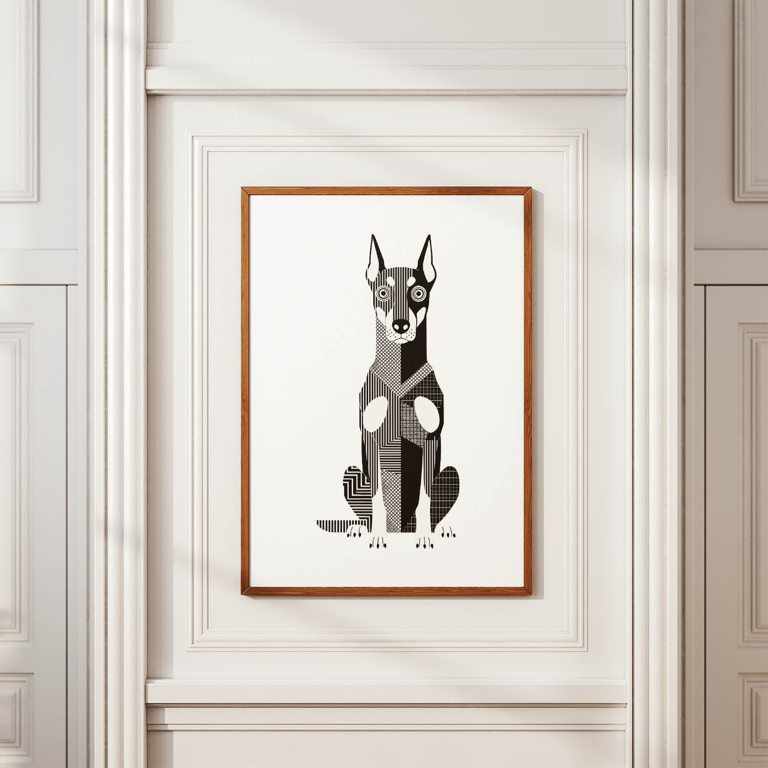 Doberman Geometric Line Art Print - Framed Mockup