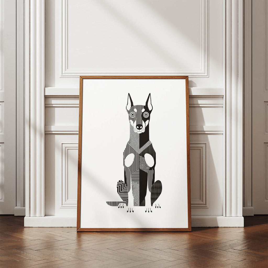 Doberman Geometric Line Art Print - Framed Mockup