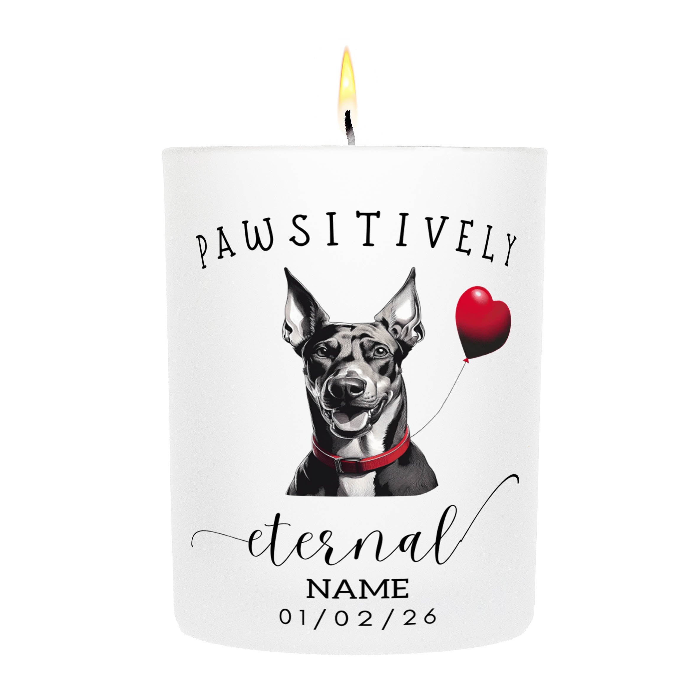 Doberman In Memory Custom Pawsitively Eternal Candle White