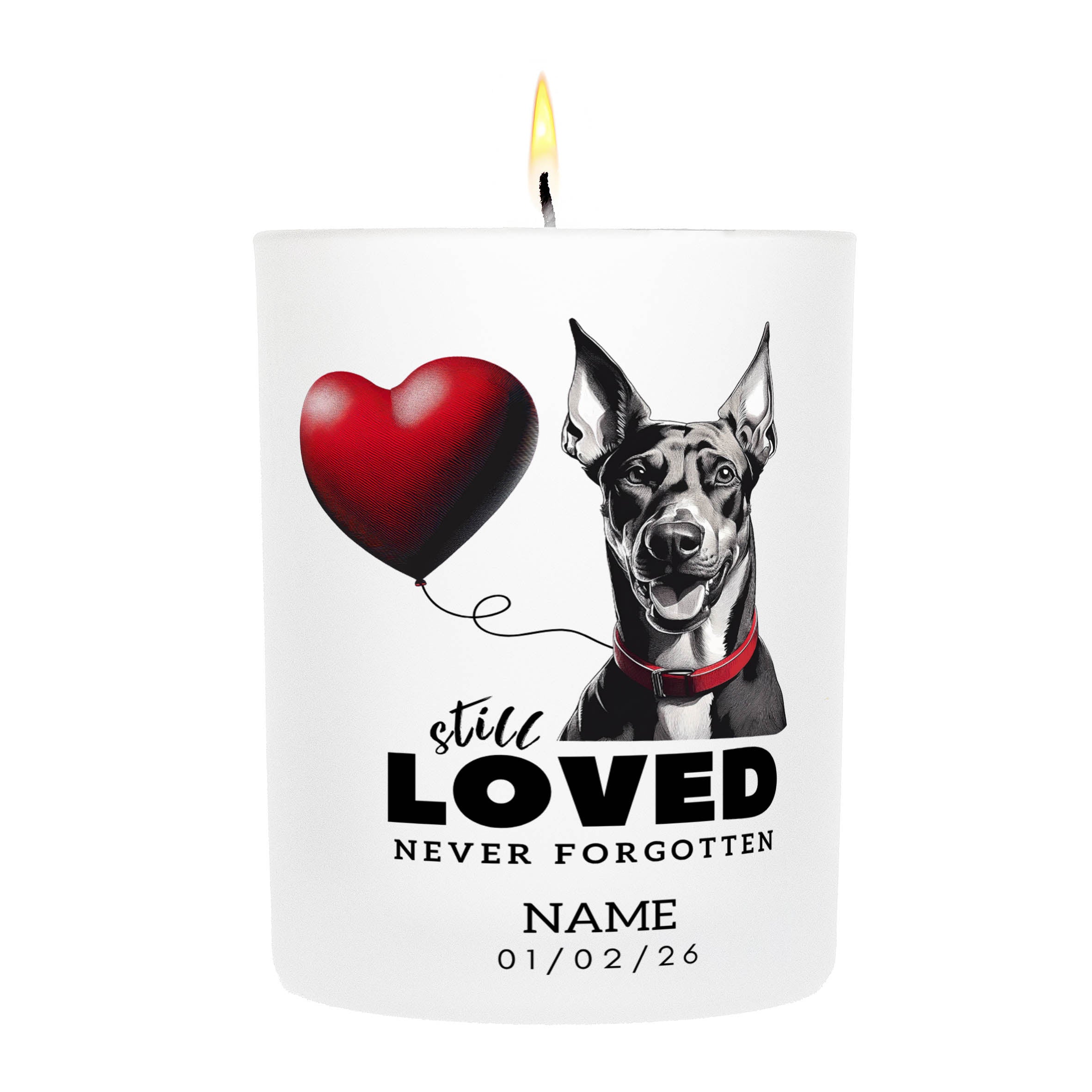 Dobermann No Leash No Limits Just Love Custom Candle