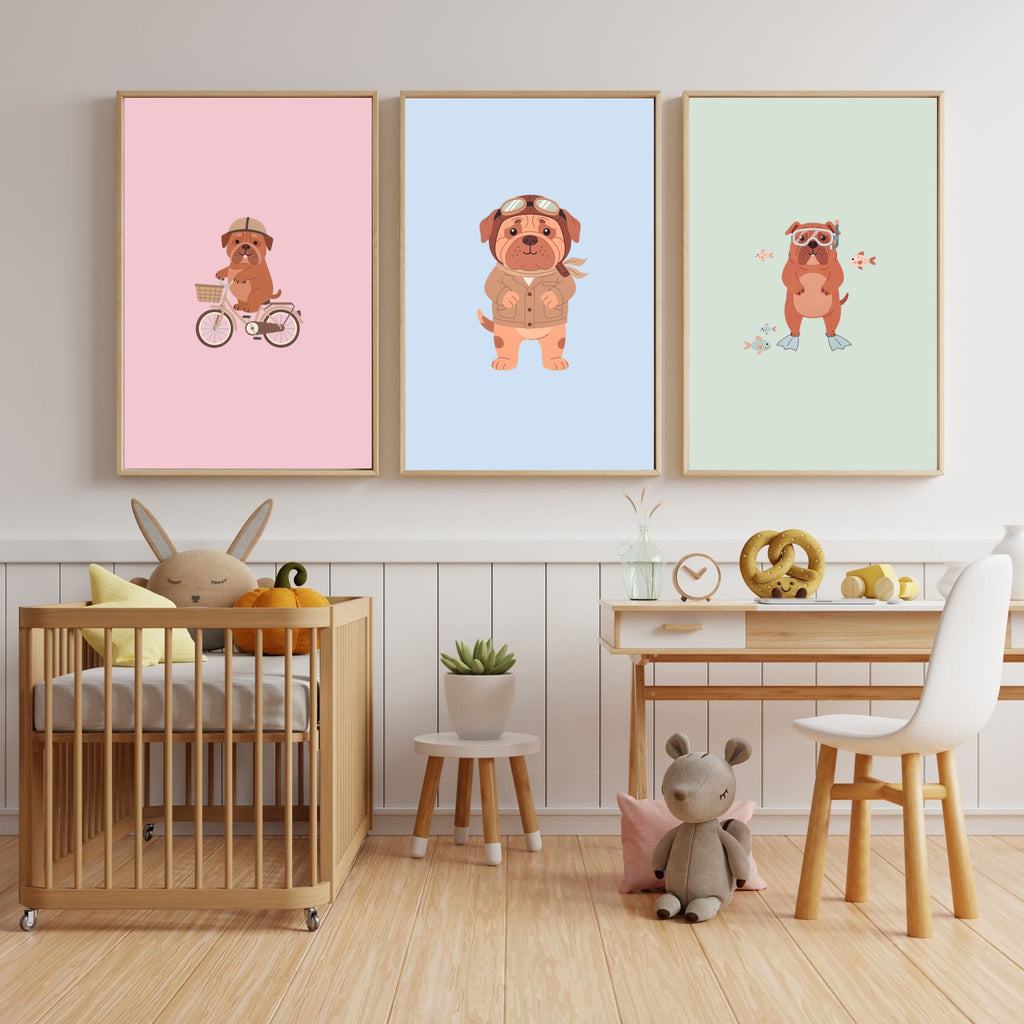 Dogue de Bordeaux Kids Nursery Wall Art Print Bundle — 22 Dog Costume Designs, 5 Colours, 6 Print Sizes | Digital Download