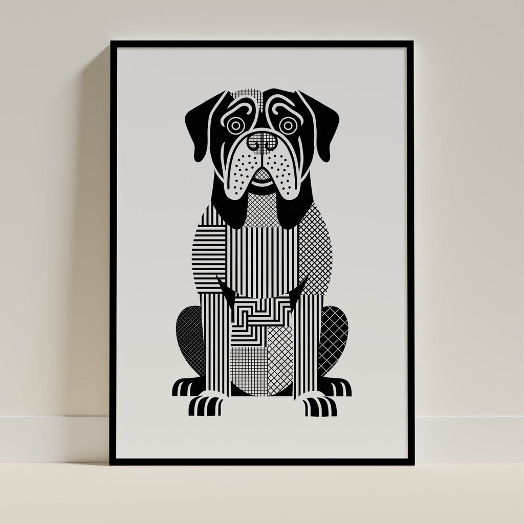 Dogue de Bordeaux Geometric Line Art Print - Framed Mockup