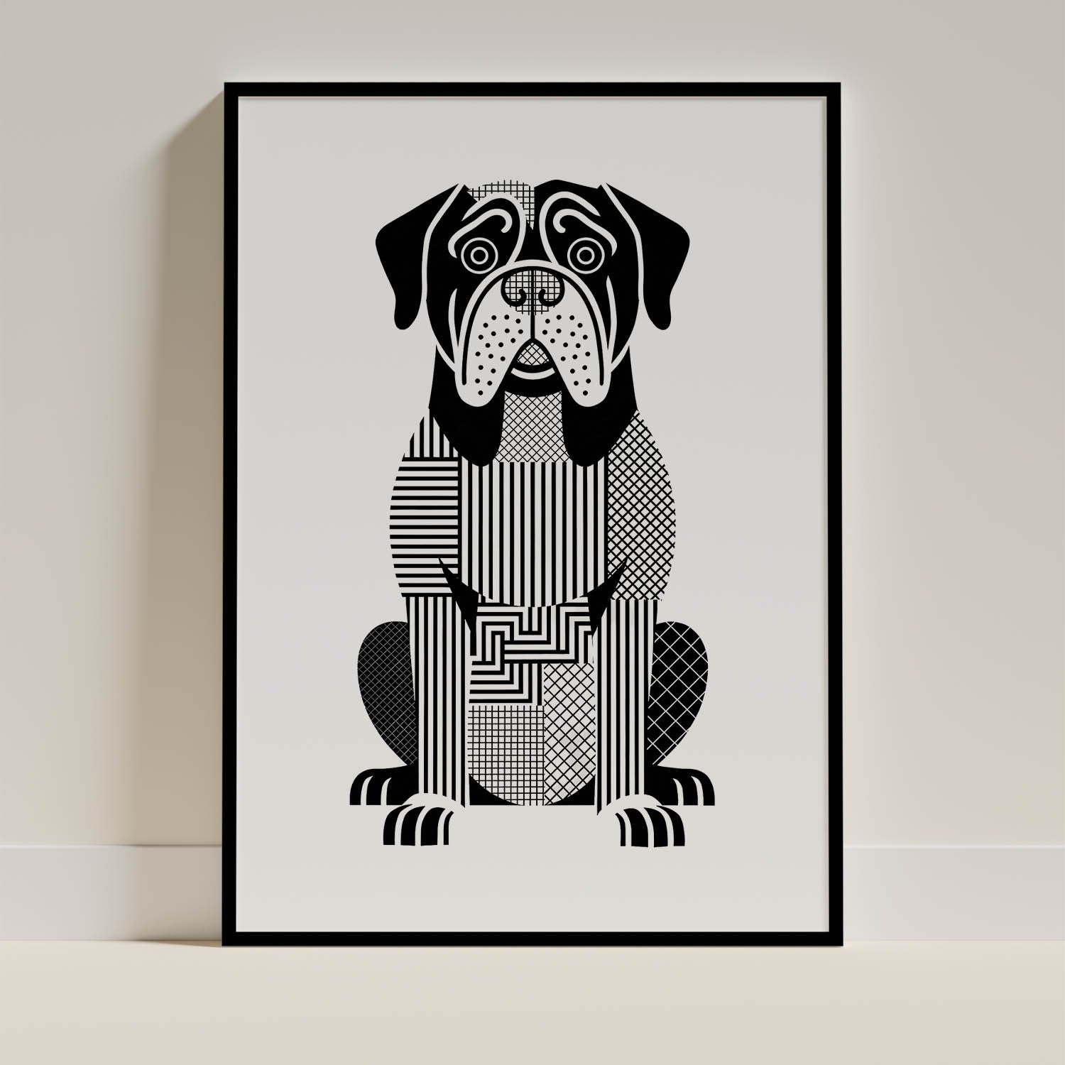 Dogue de Bordeaux Geometric Line Art Print - Framed Mockup