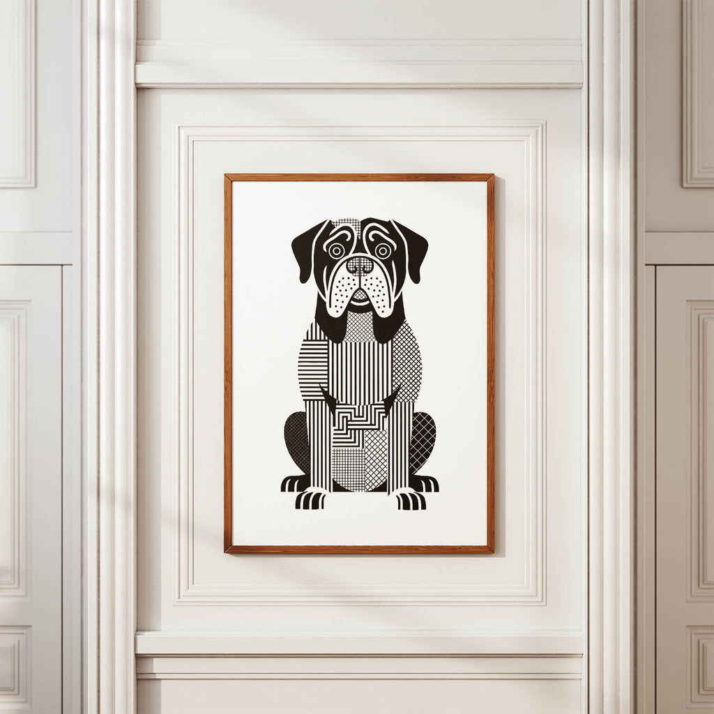 Dogue de Bordeaux Geometric Line Art Print - Framed Mockup