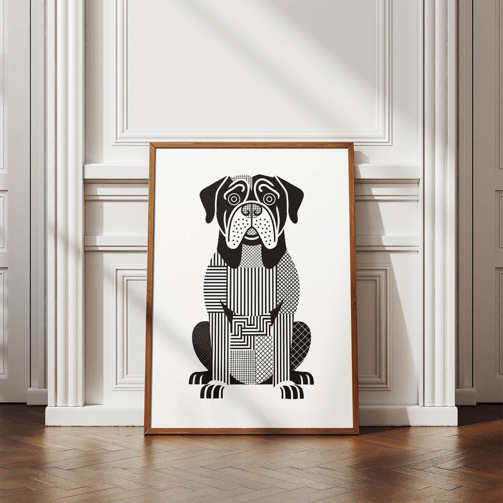 Dogue de Bordeaux Geometric Line Art Print - Framed Mockup