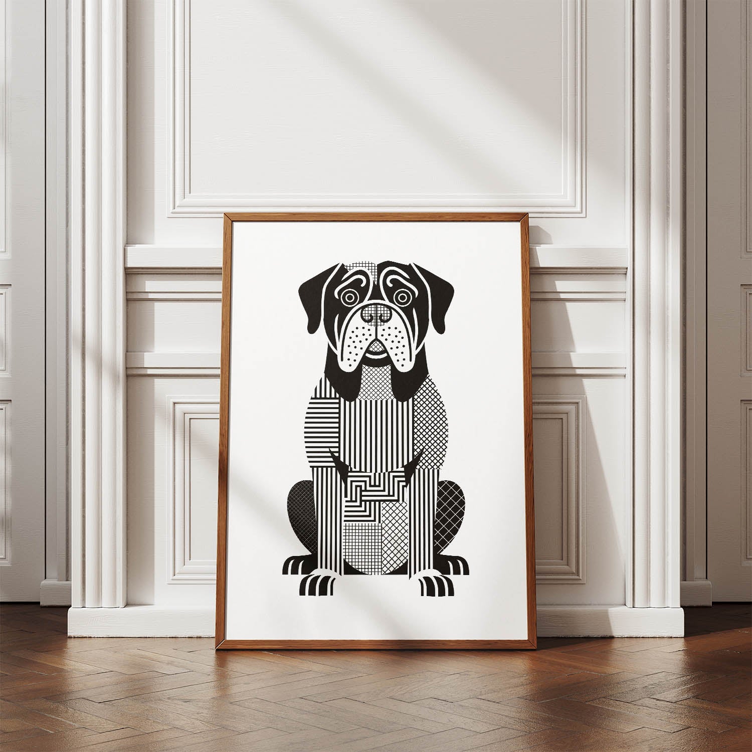 Dogue de Bordeaux Geometric Line Art Print - Framed Mockup