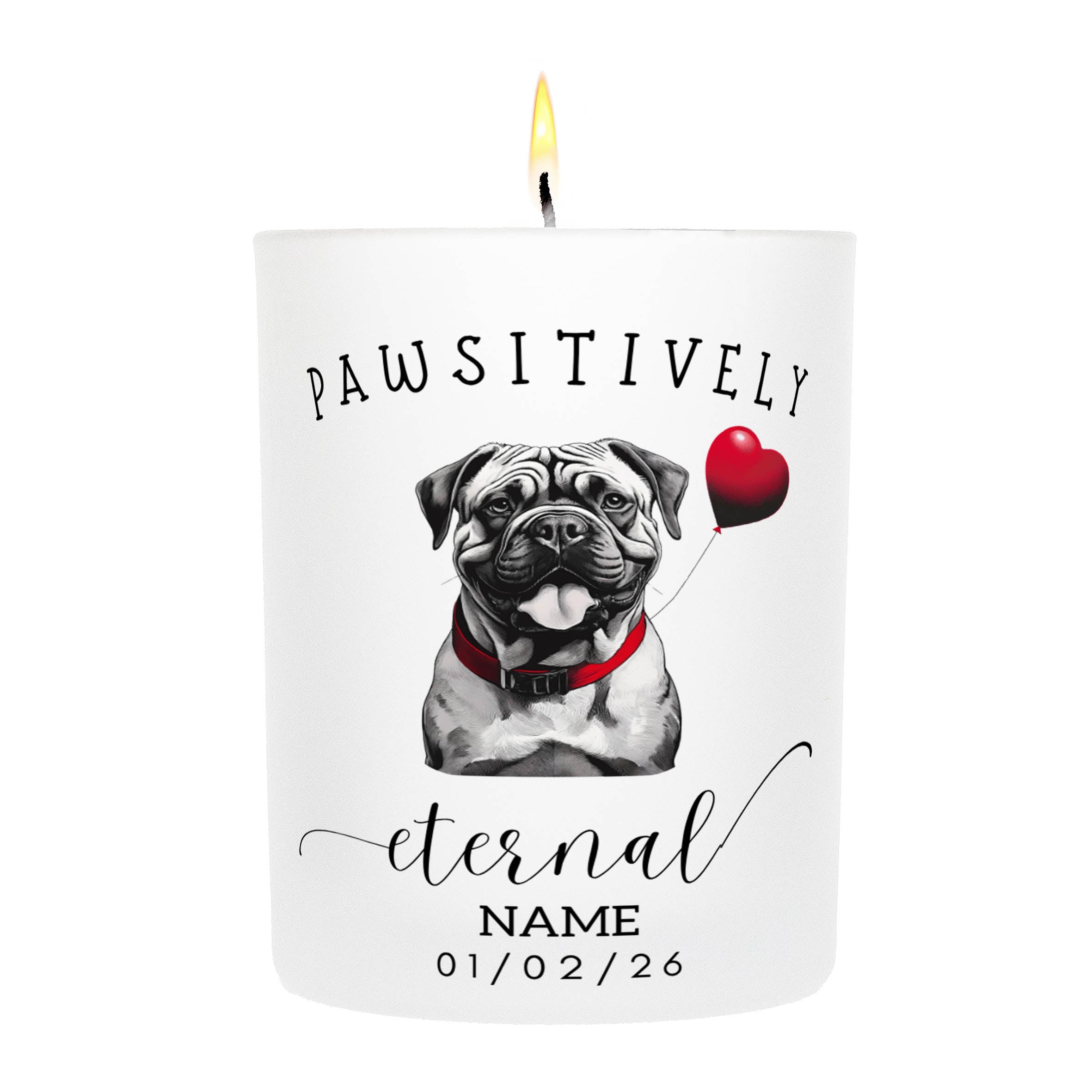 Dogue de Bordeaux In Memory Custom Pawsitively Eternal Candle White