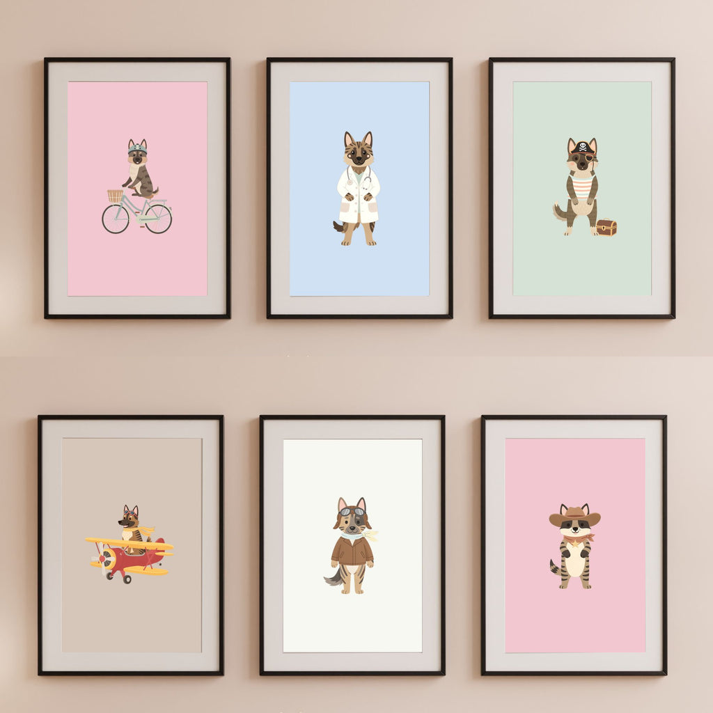 Dutch Shepherd Kids Nursery Wall Art Print Bundle — 22 Dog Costume Designs, 5 Colours, 6 Print Sizes | Digital Download