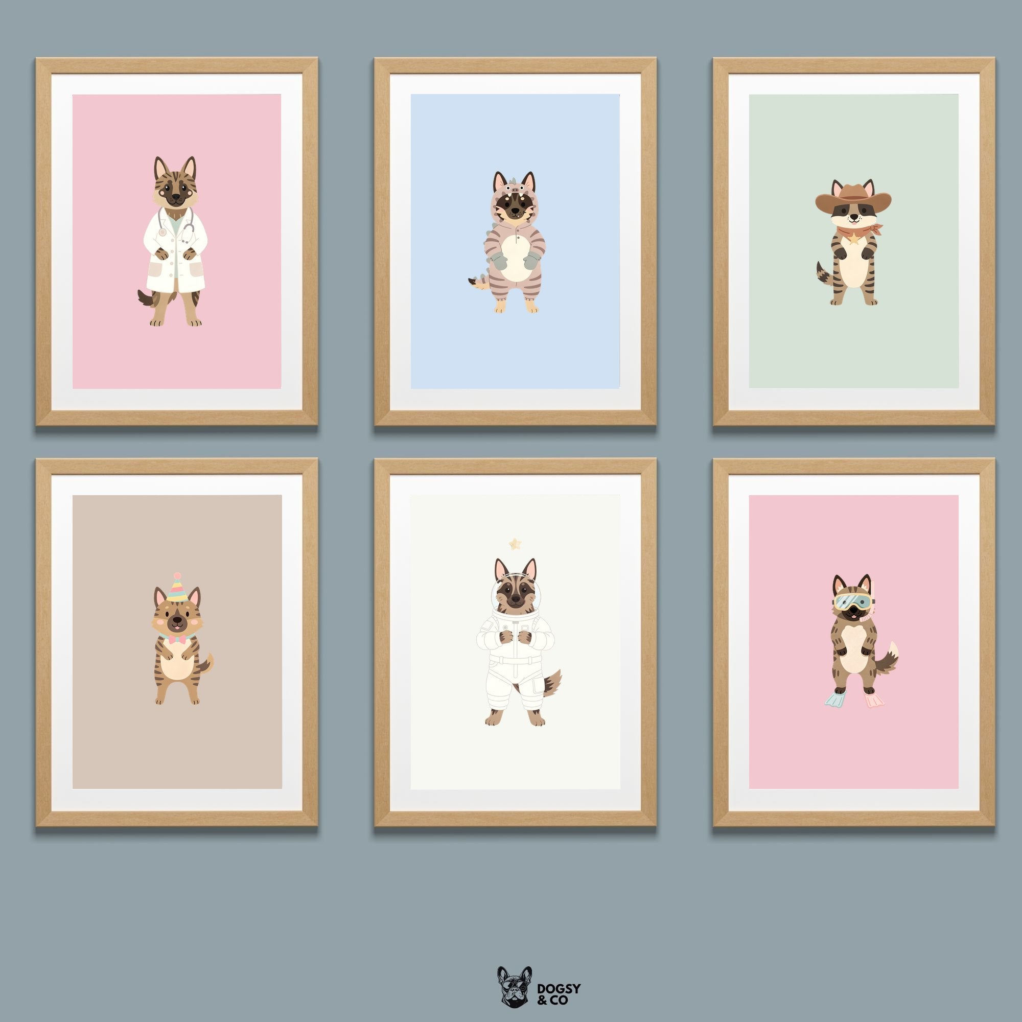 Dutch Shepherd Kids Nursery Wall Art Print Bundle — 22 Dog Costume Designs, 5 Colours, 6 Print Sizes | Digital Download