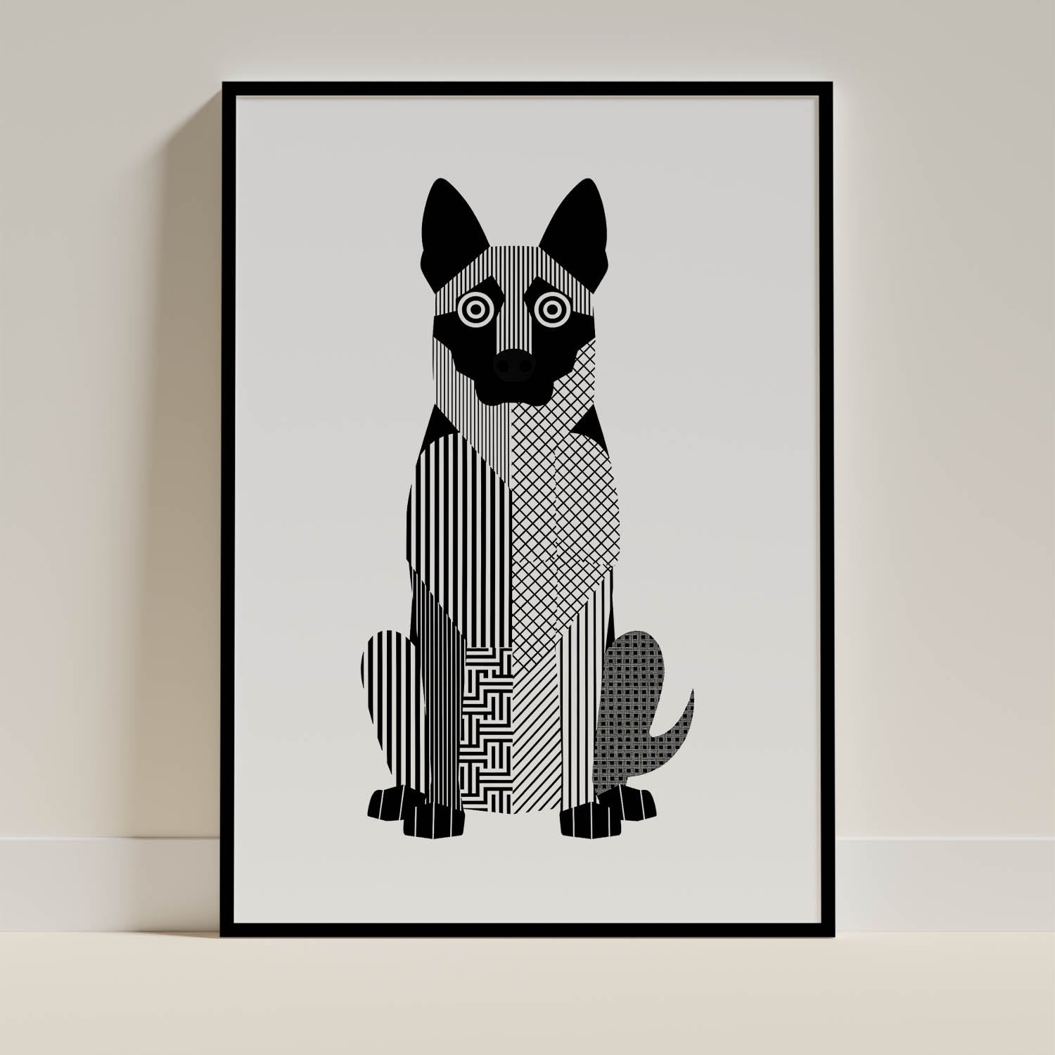 Dutch Shepherd Geometric Line Art Print - Framed Mockup