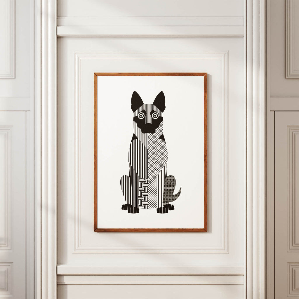 Dutch Shepherd Geometric Line Art Print - Framed Mockup