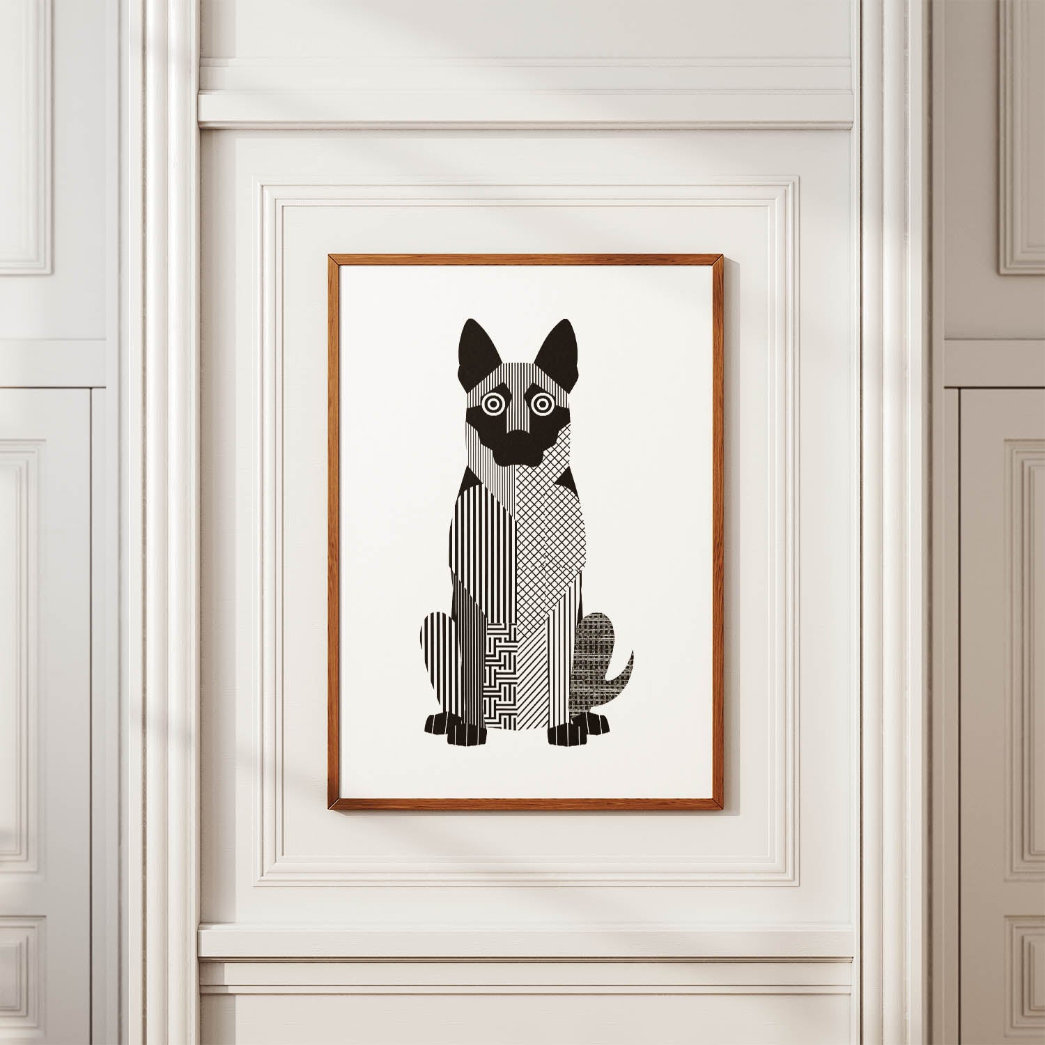 Dutch Shepherd Geometric Line Art Print - Framed Mockup