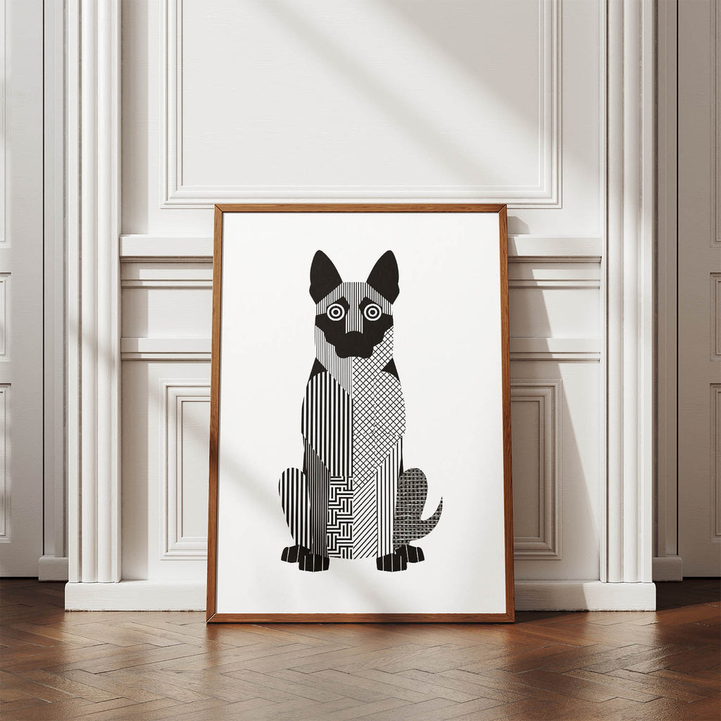 Dutch Shepherd Geometric Line Art Print - Framed Mockup