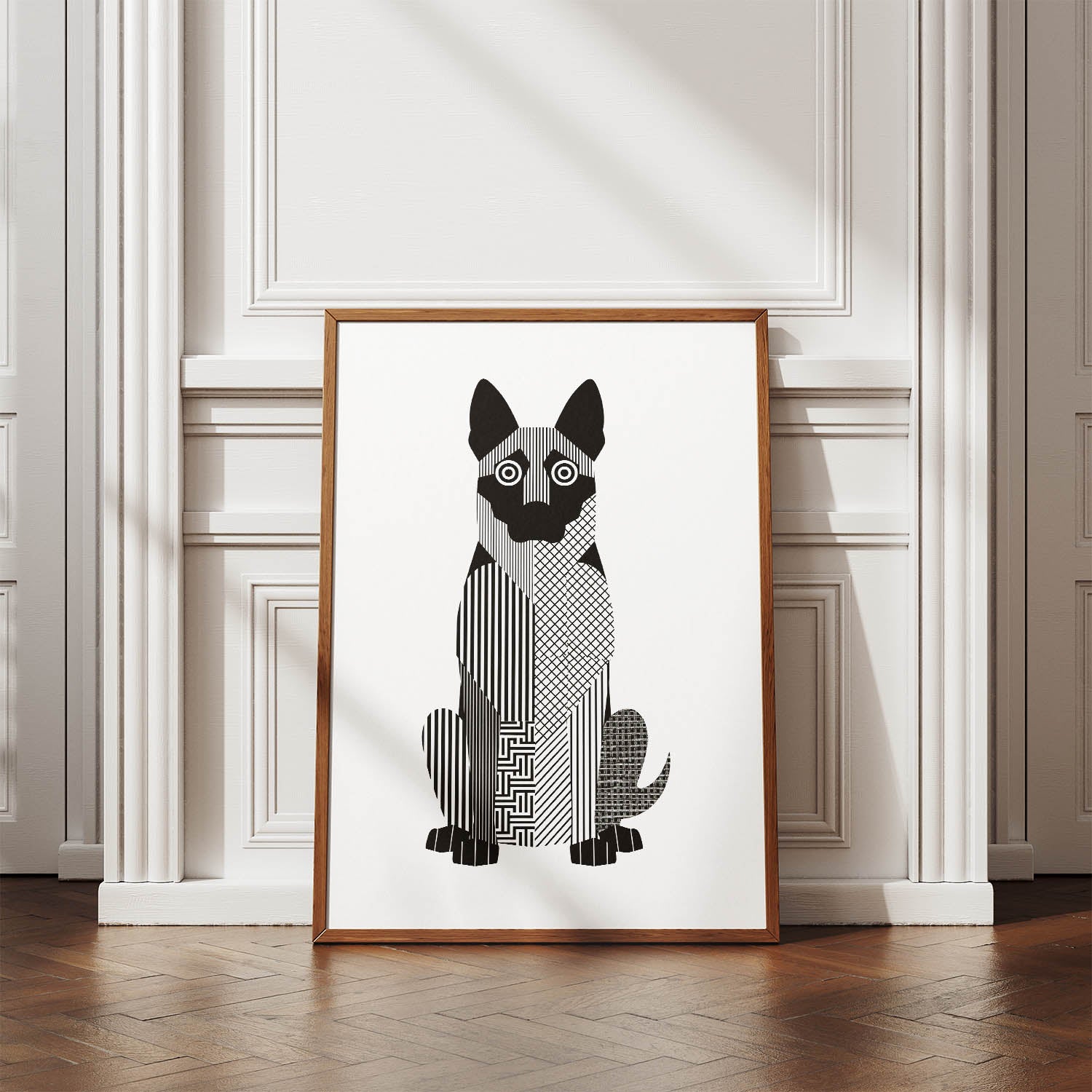 Dutch Shepherd Geometric Line Art Print - Framed Mockup