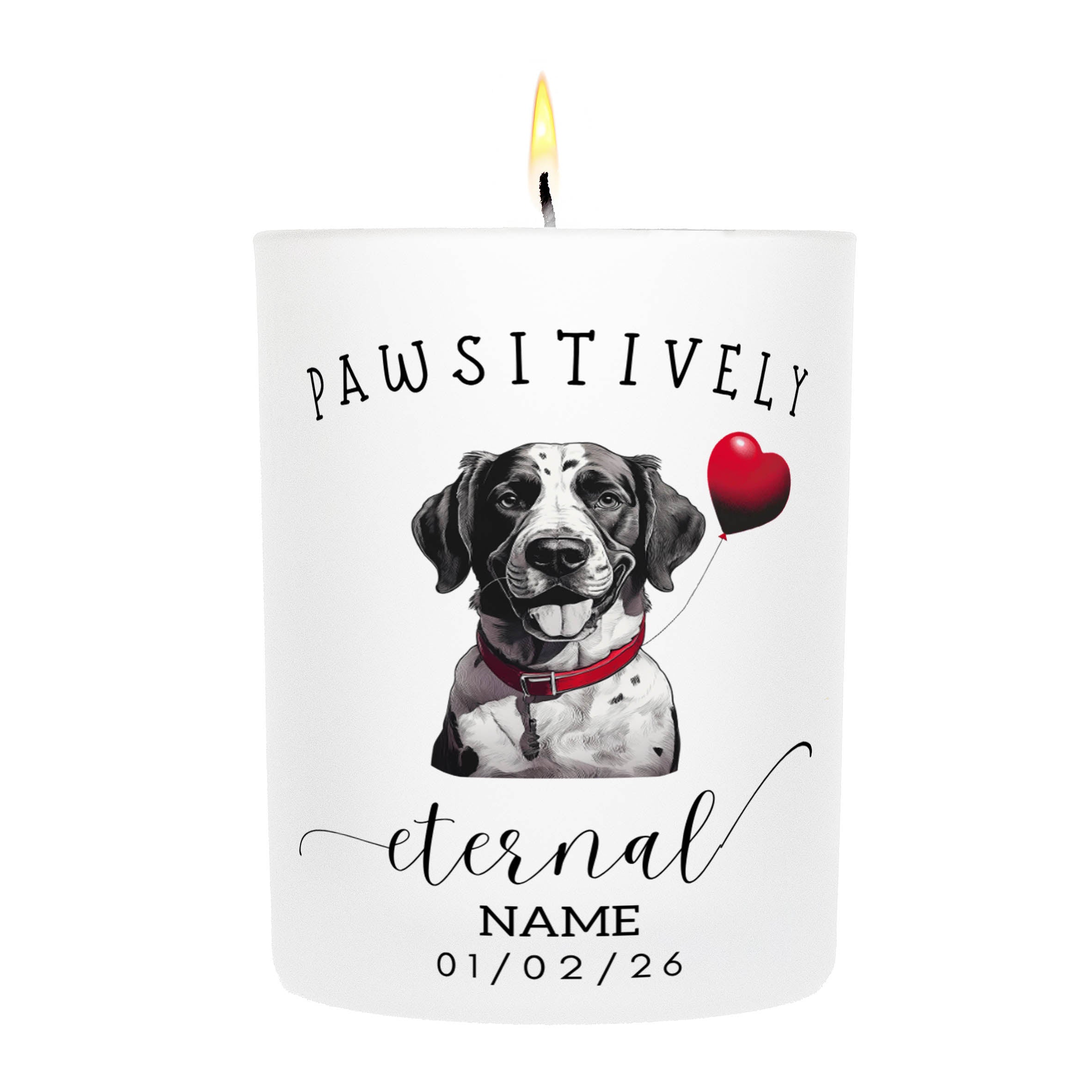 English Setter In Memory Custom Pawsitively Eternal Candle White