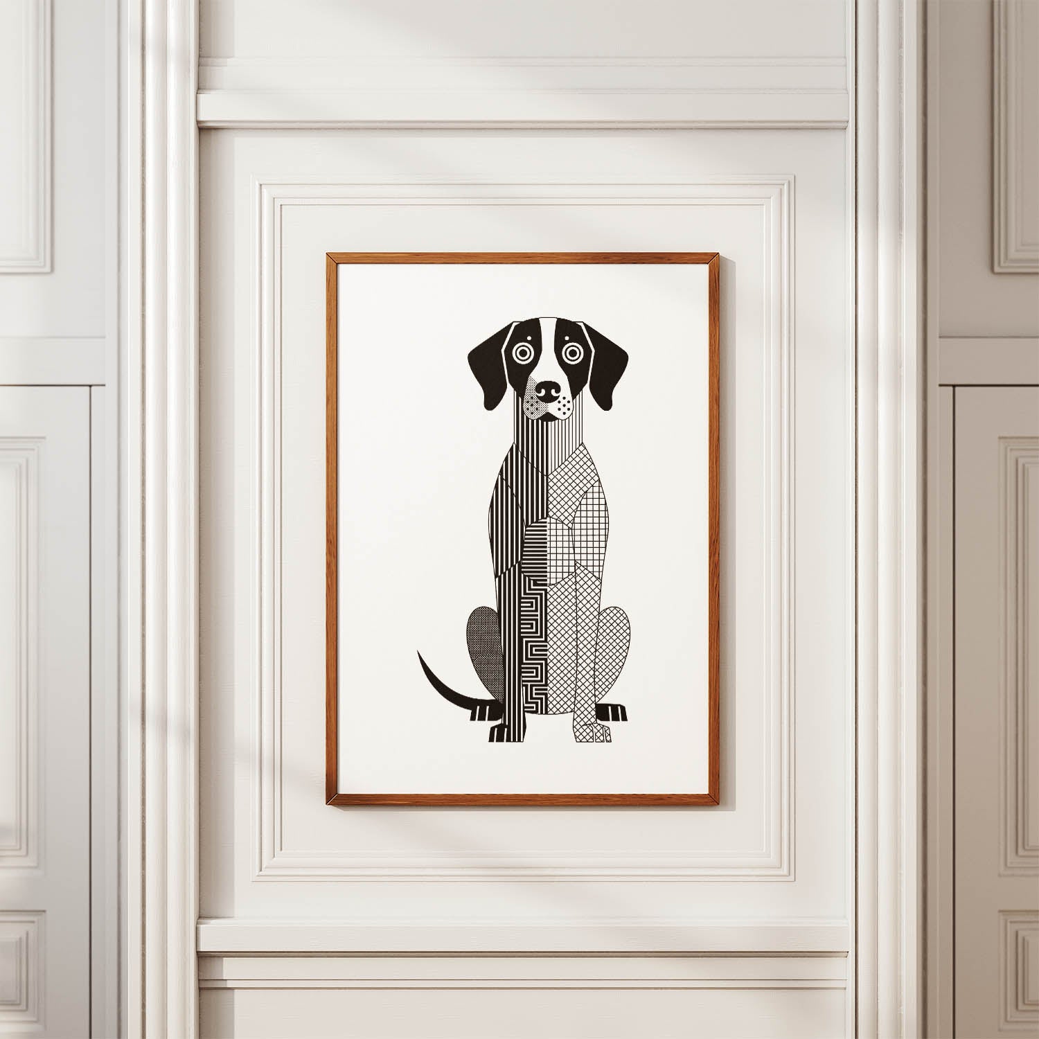 English Pointer Geometric Line Art Print - Framed Mockup