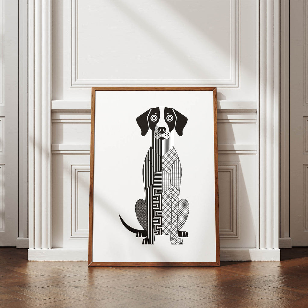 English Pointer Geometric Line Art Print - Framed Mockup