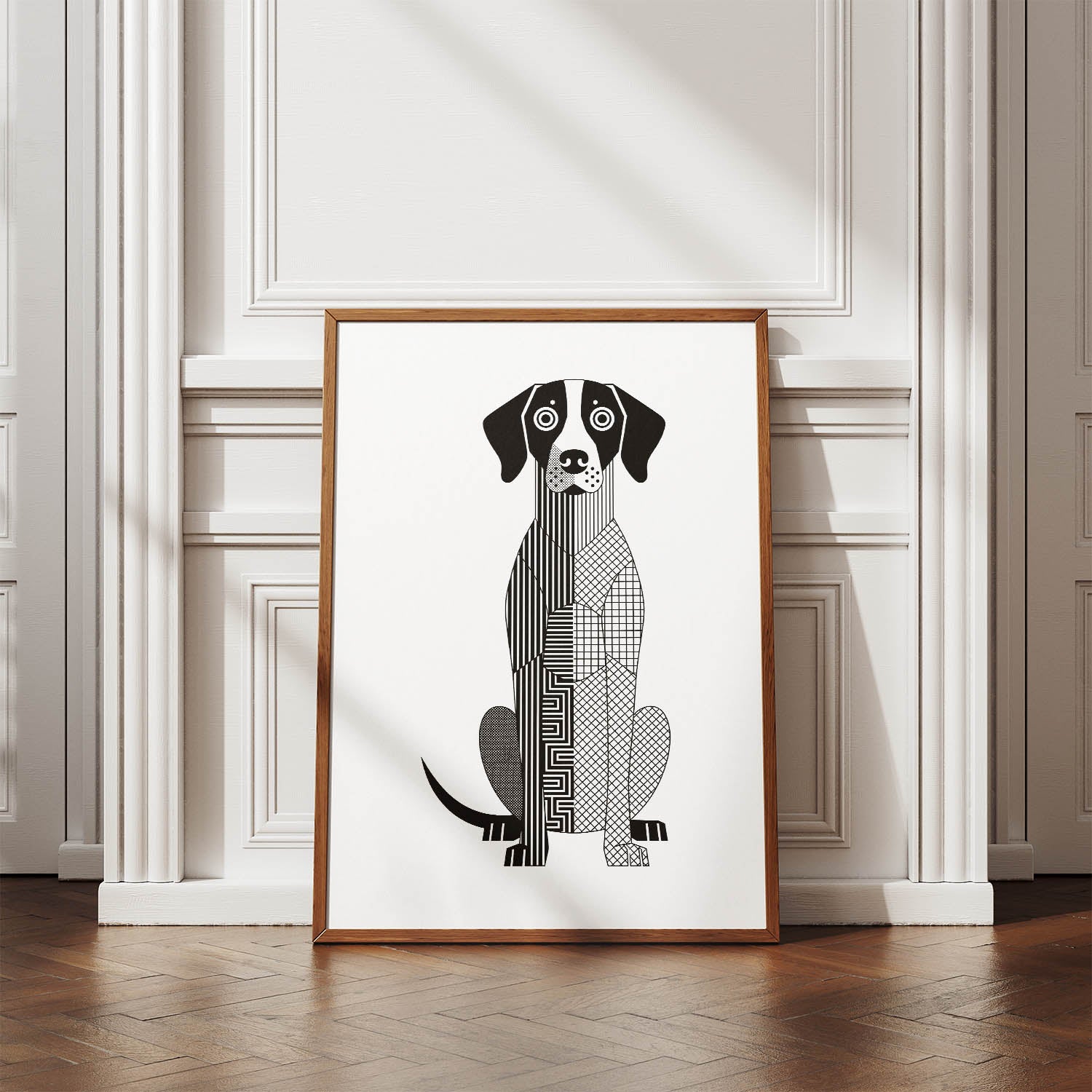 English Pointer Geometric Line Art Print - Framed Mockup