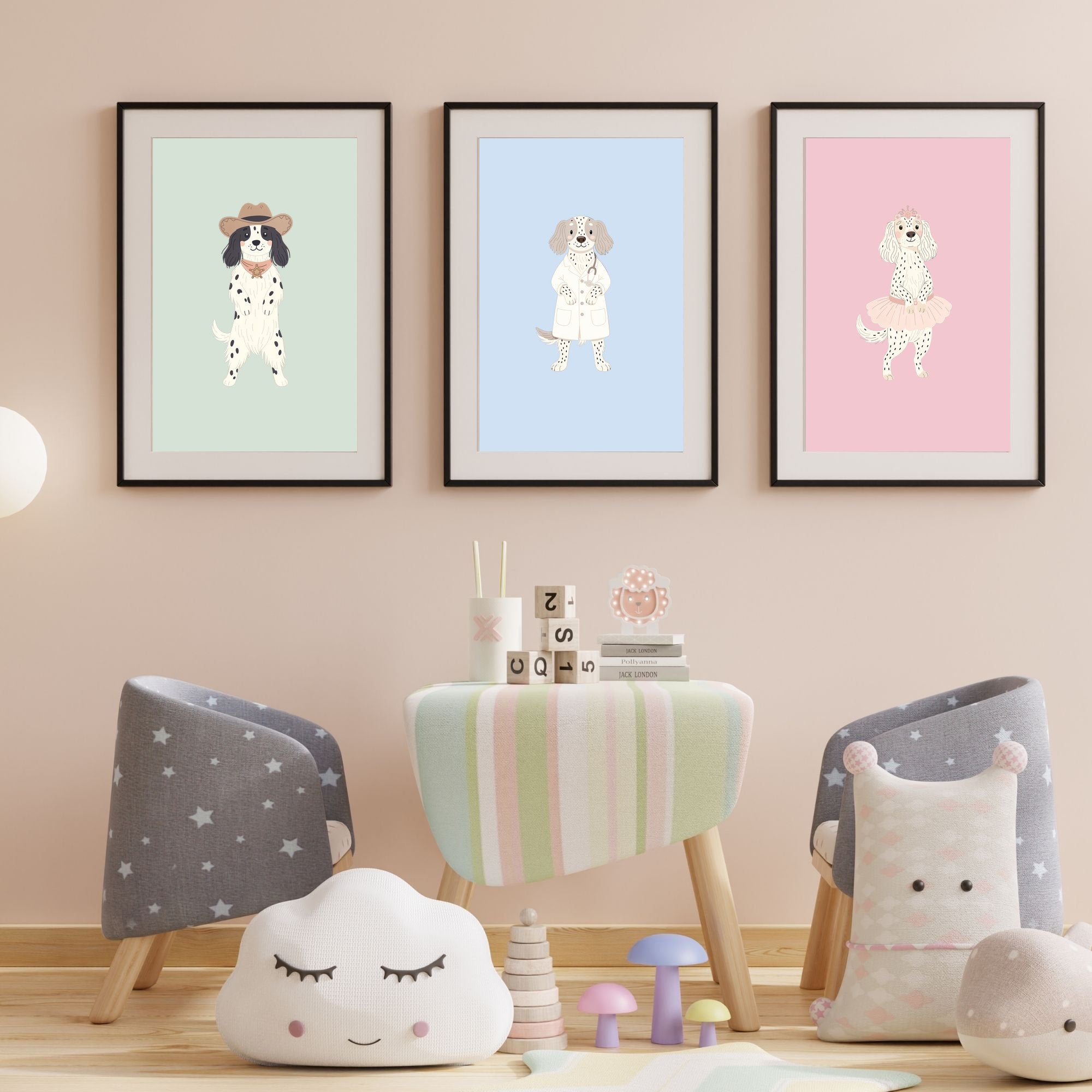 English Setter Kids Nursery Wall Art Print Bundle — 22 Dog Costume Designs, 5 Colours, 6 Print Sizes | Digital Download