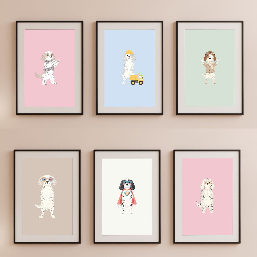 English Setter Kids Nursery Wall Art Print Bundle — 22 Dog Costume Designs, 5 Colours, 6 Print Sizes | Digital Download