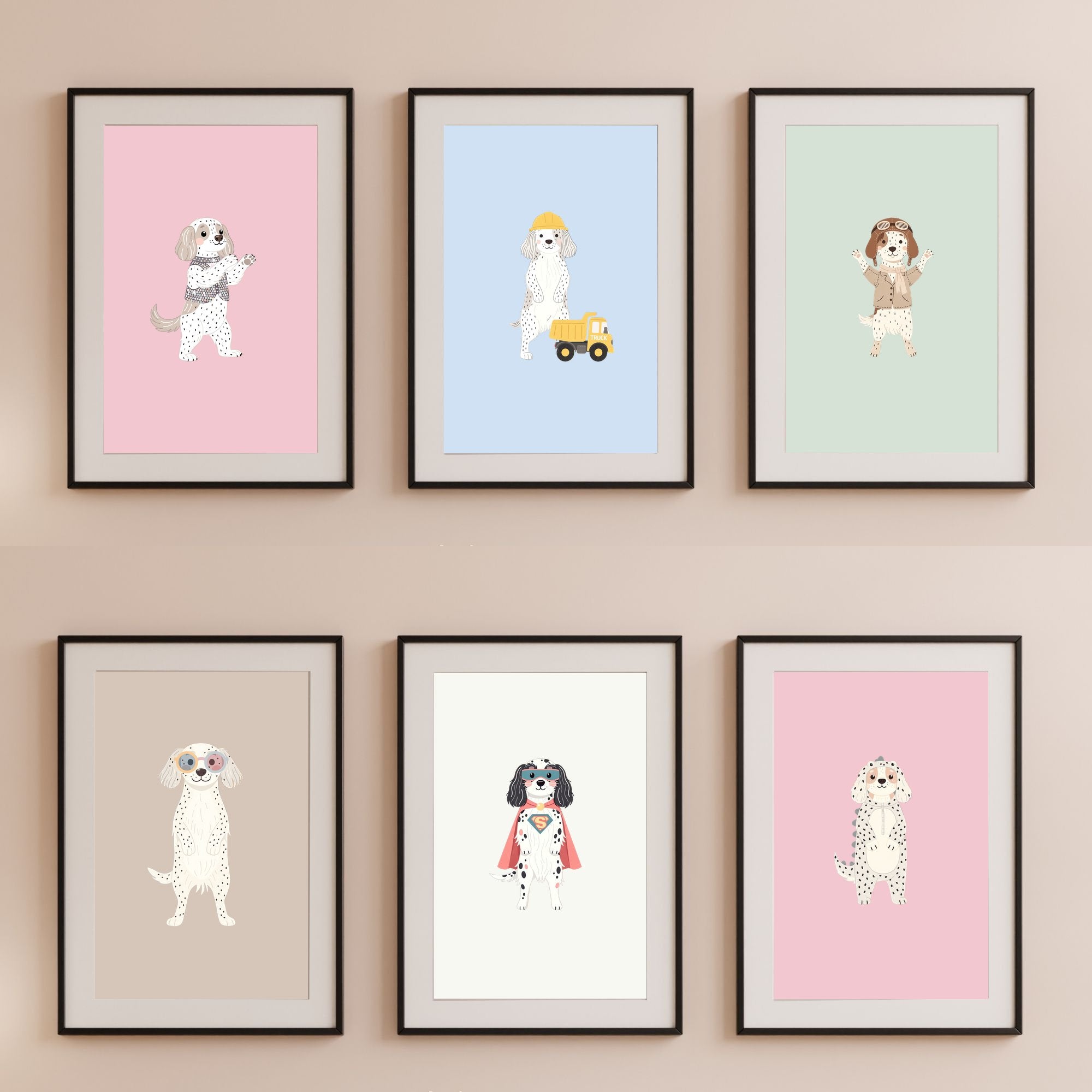 English Setter Kids Nursery Wall Art Print Bundle — 22 Dog Costume Designs, 5 Colours, 6 Print Sizes | Digital Download