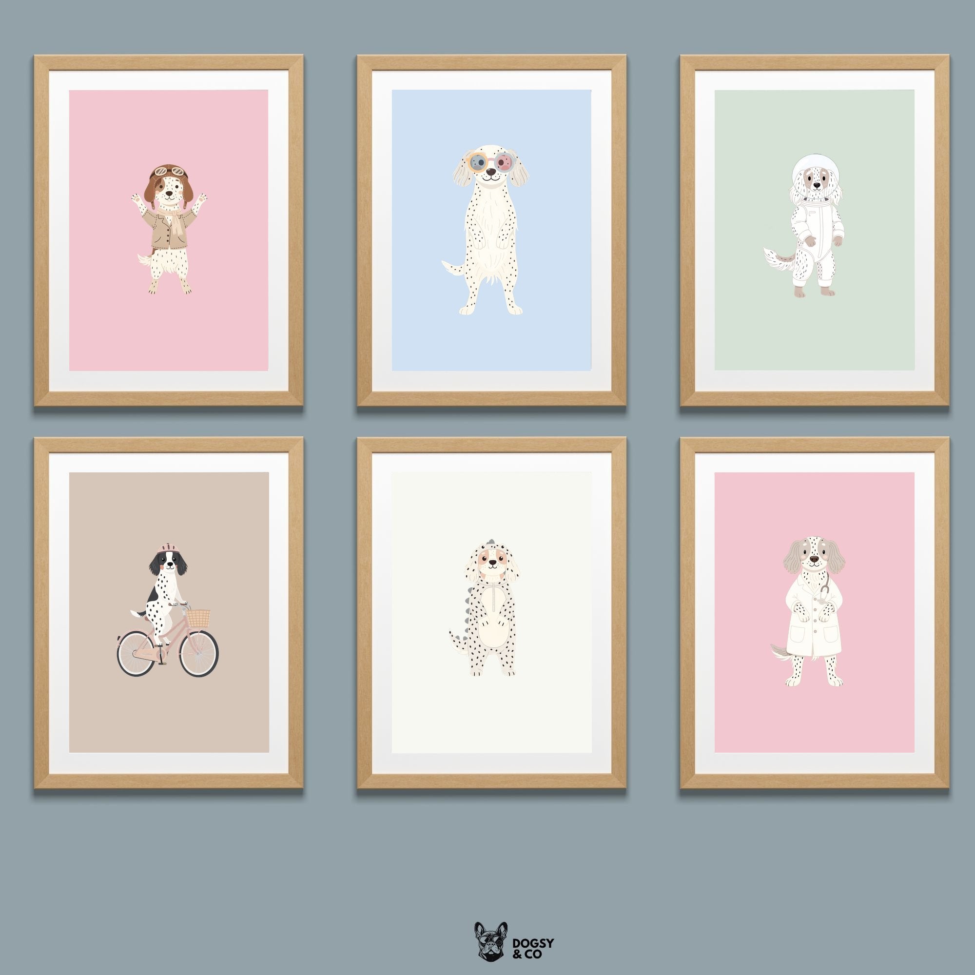 English Setter Kids Nursery Wall Art Print Bundle — 22 Dog Costume Designs, 5 Colours, 6 Print Sizes | Digital Download