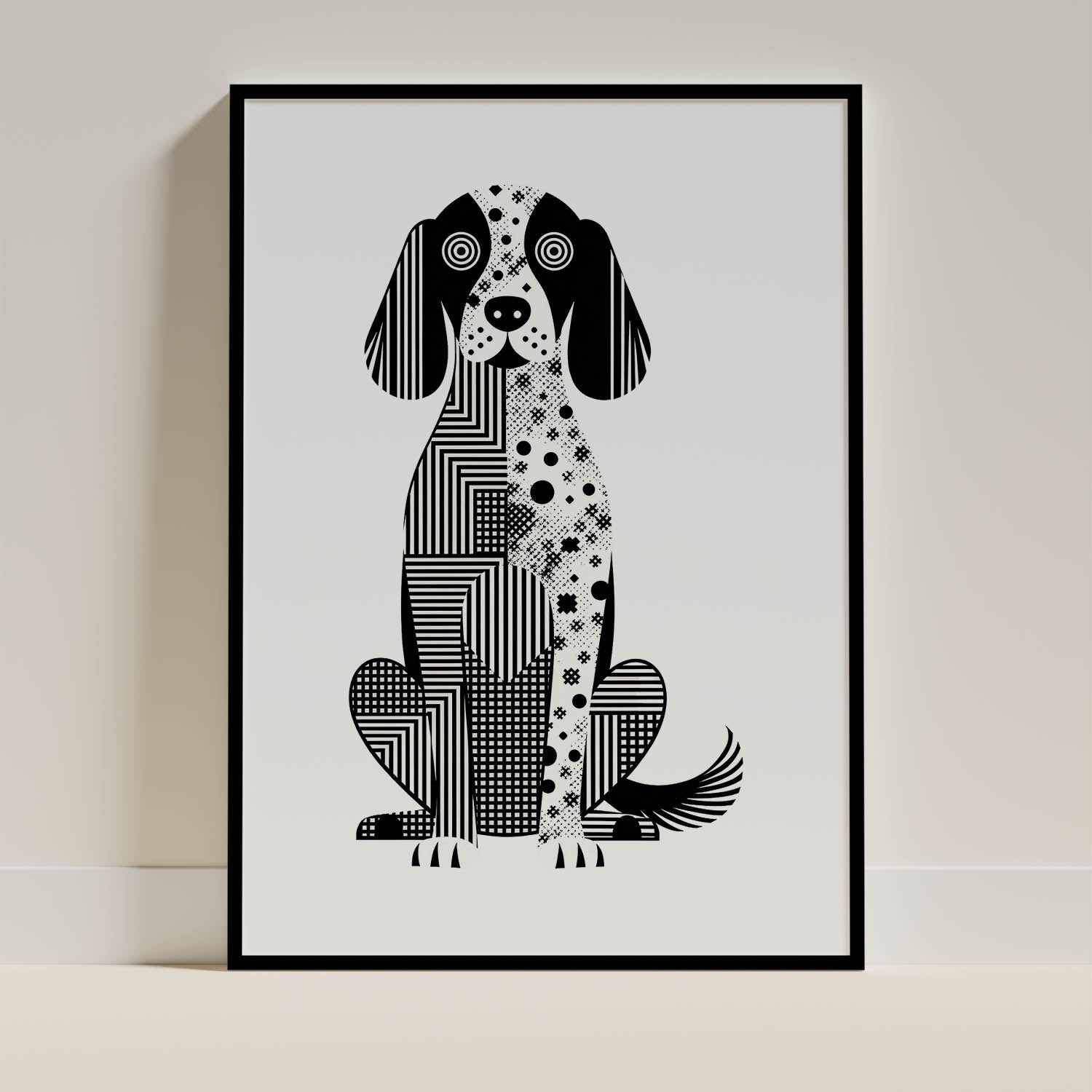 English Setter Geometric Line Art Print - Framed Mockup