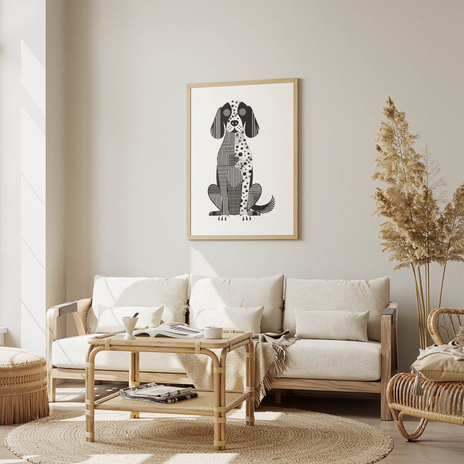 English Setter Geometric Line Art Print - Framed Mockup