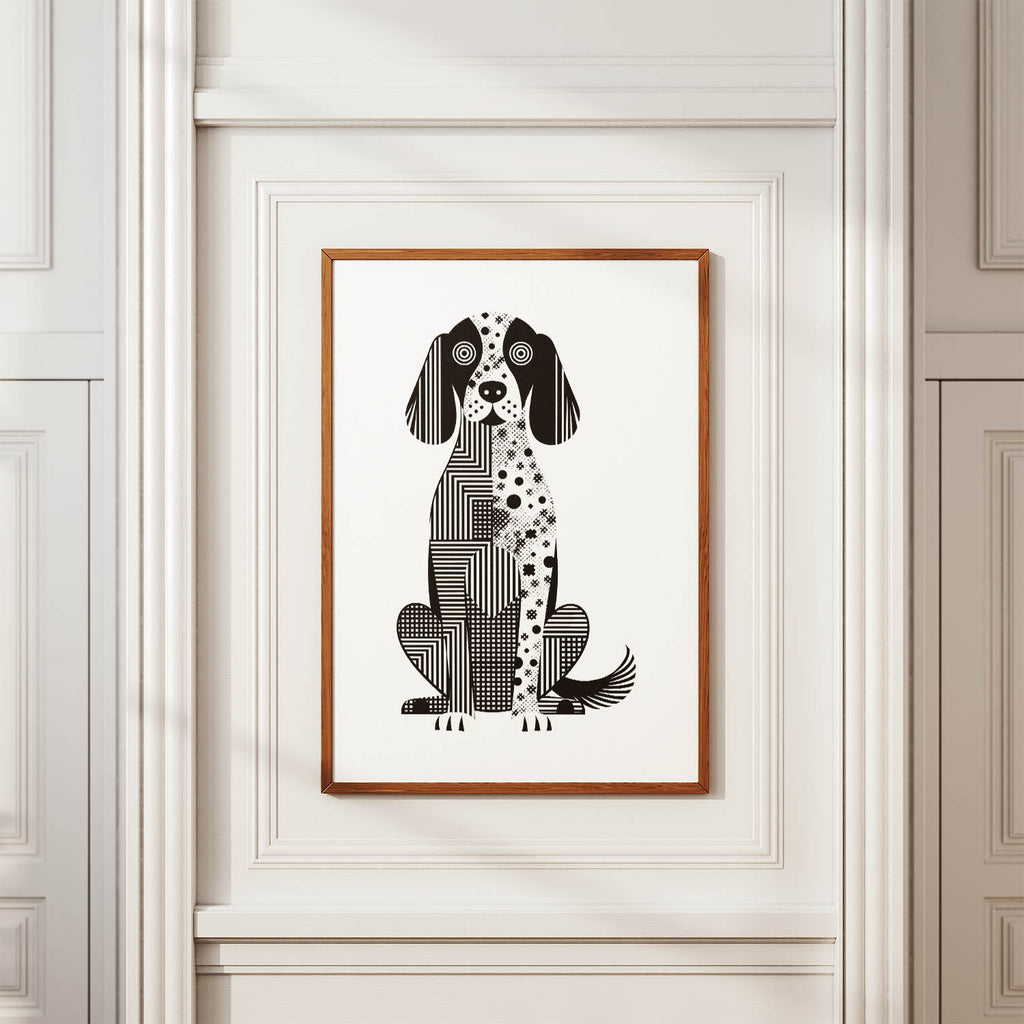 English Setter Geometric Line Art Print - Framed Mockup