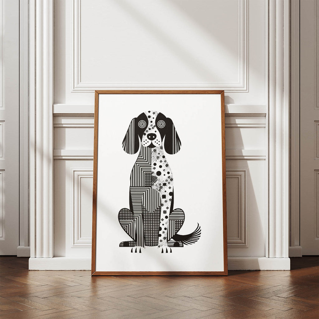 English Setter Geometric Line Art Print - Framed Mockup