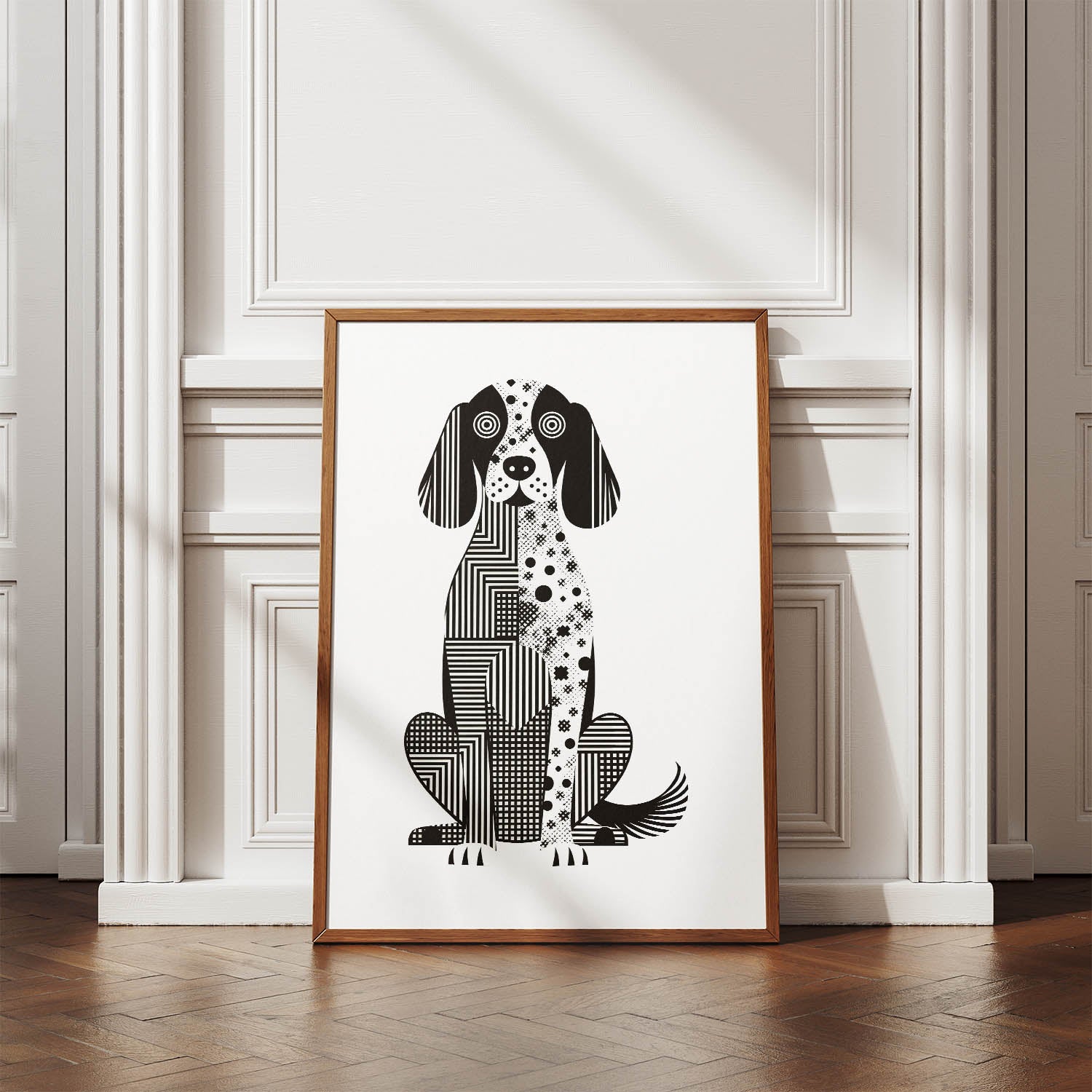 English Setter Geometric Line Art Print - Framed Mockup