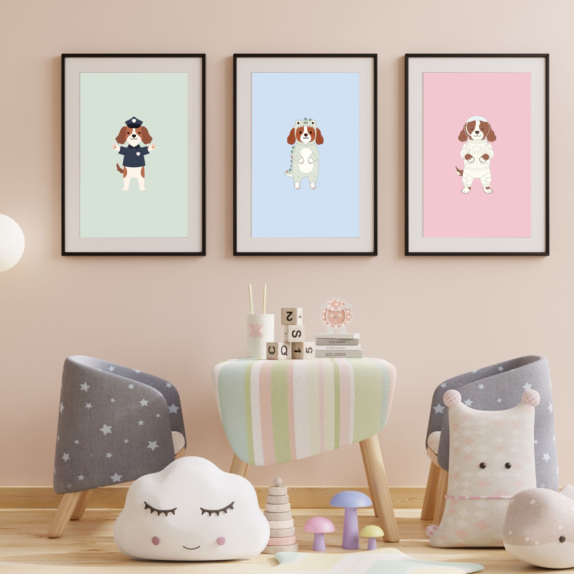 English Springer Spaniel Kids Nursery Wall Art Print Bundle — 22 Dog Costume Designs, 5 Colours, 6 Print Sizes | Digital Download