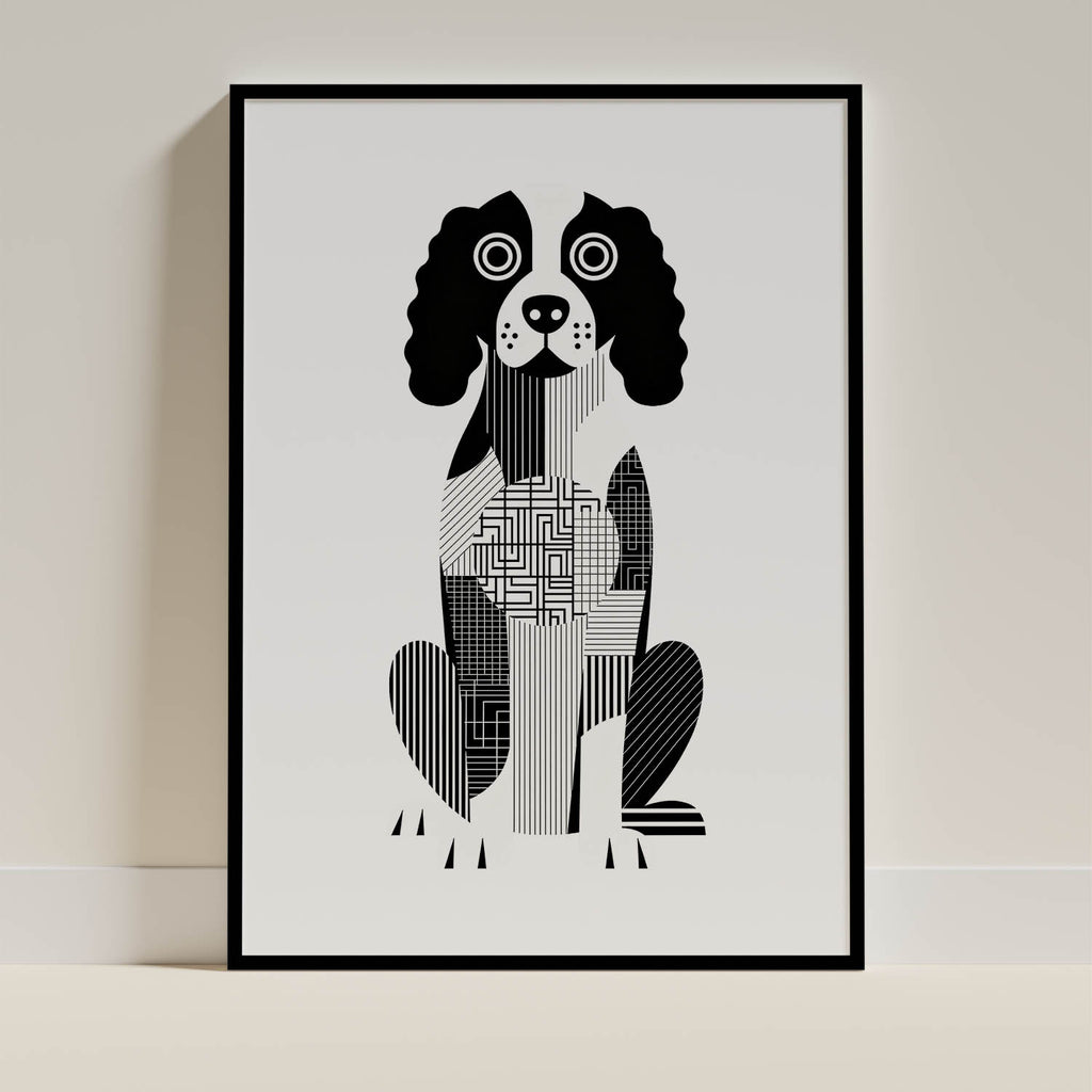 English Springer Spaniel Geometric Line Art Print - Framed Mockup