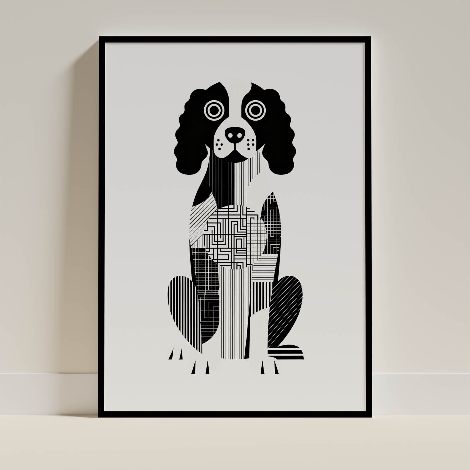 English Springer Spaniel Geometric Line Art Print - Framed Mockup