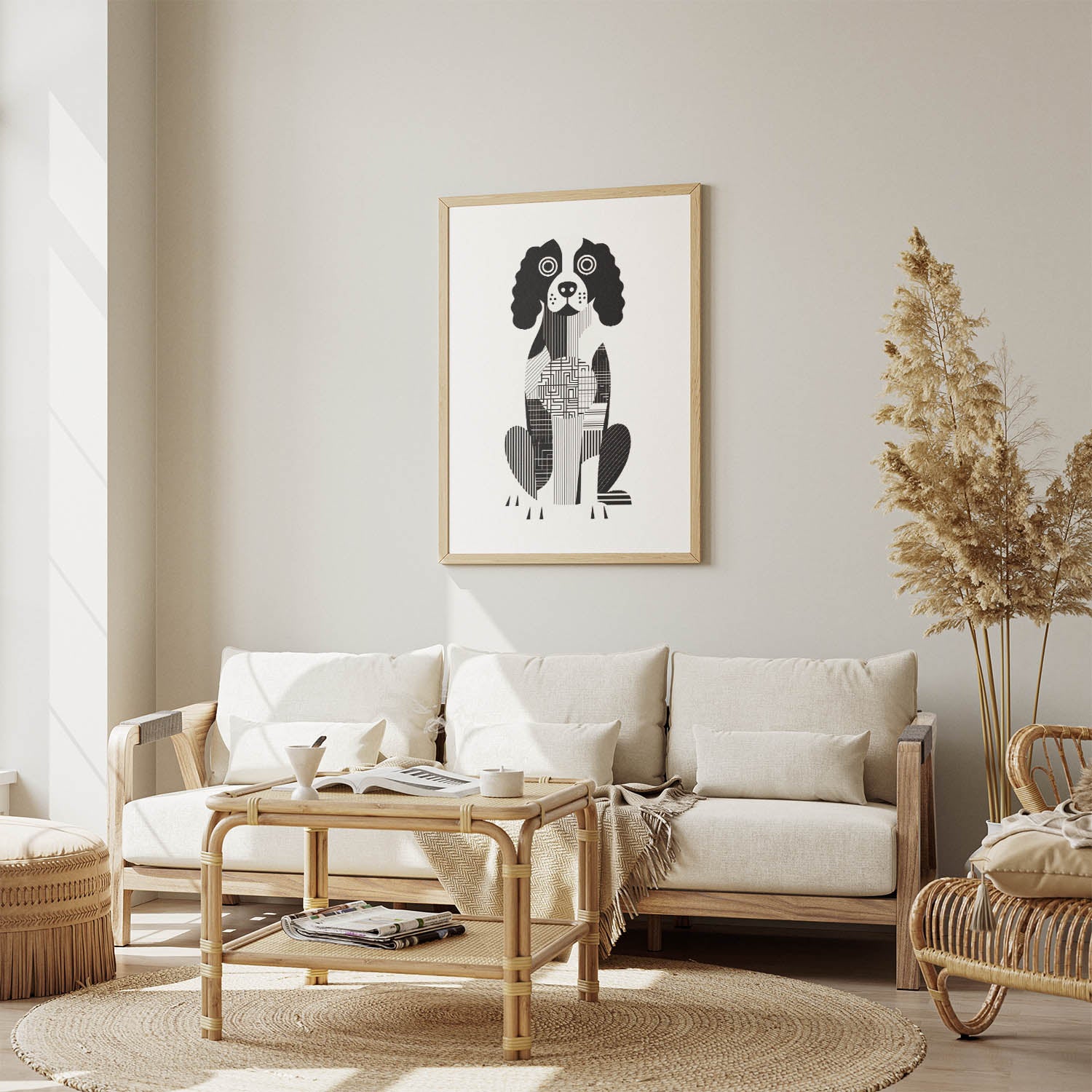 English Springer Spaniel Geometric Line Art Print - Framed Mockup