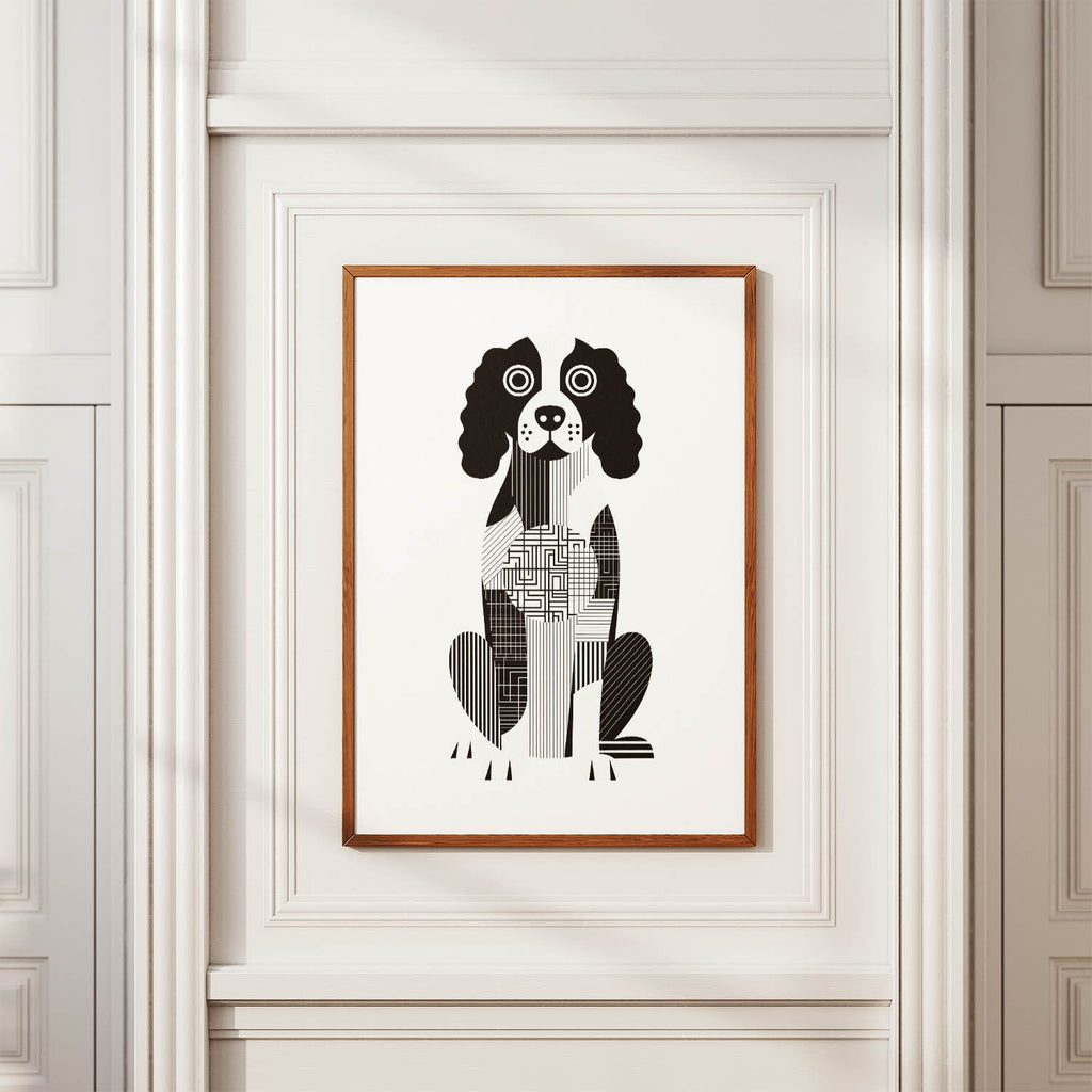 English Springer Spaniel Geometric Line Art Print - Framed Mockup