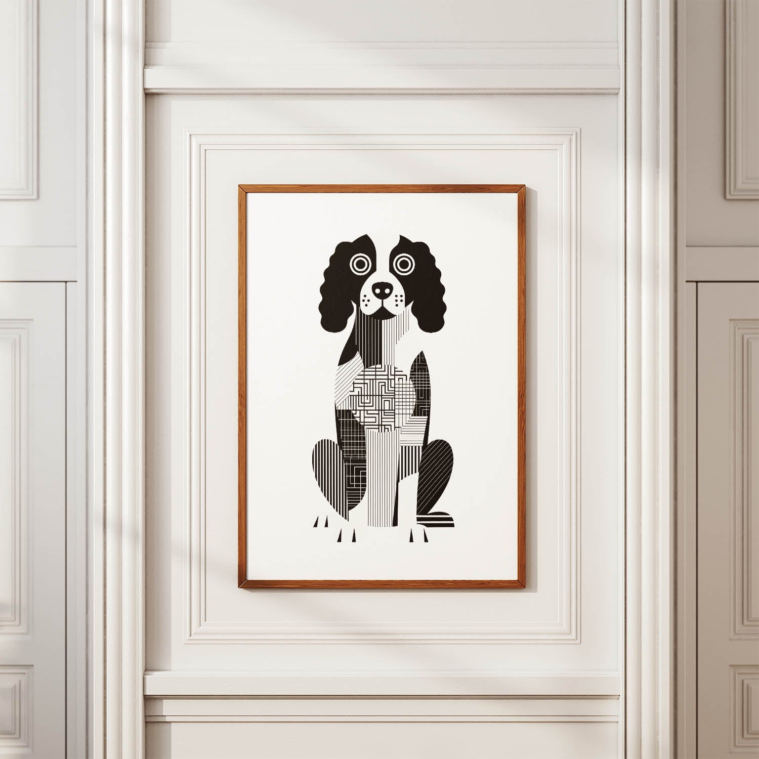 English Springer Spaniel Geometric Line Art Print - Framed Mockup