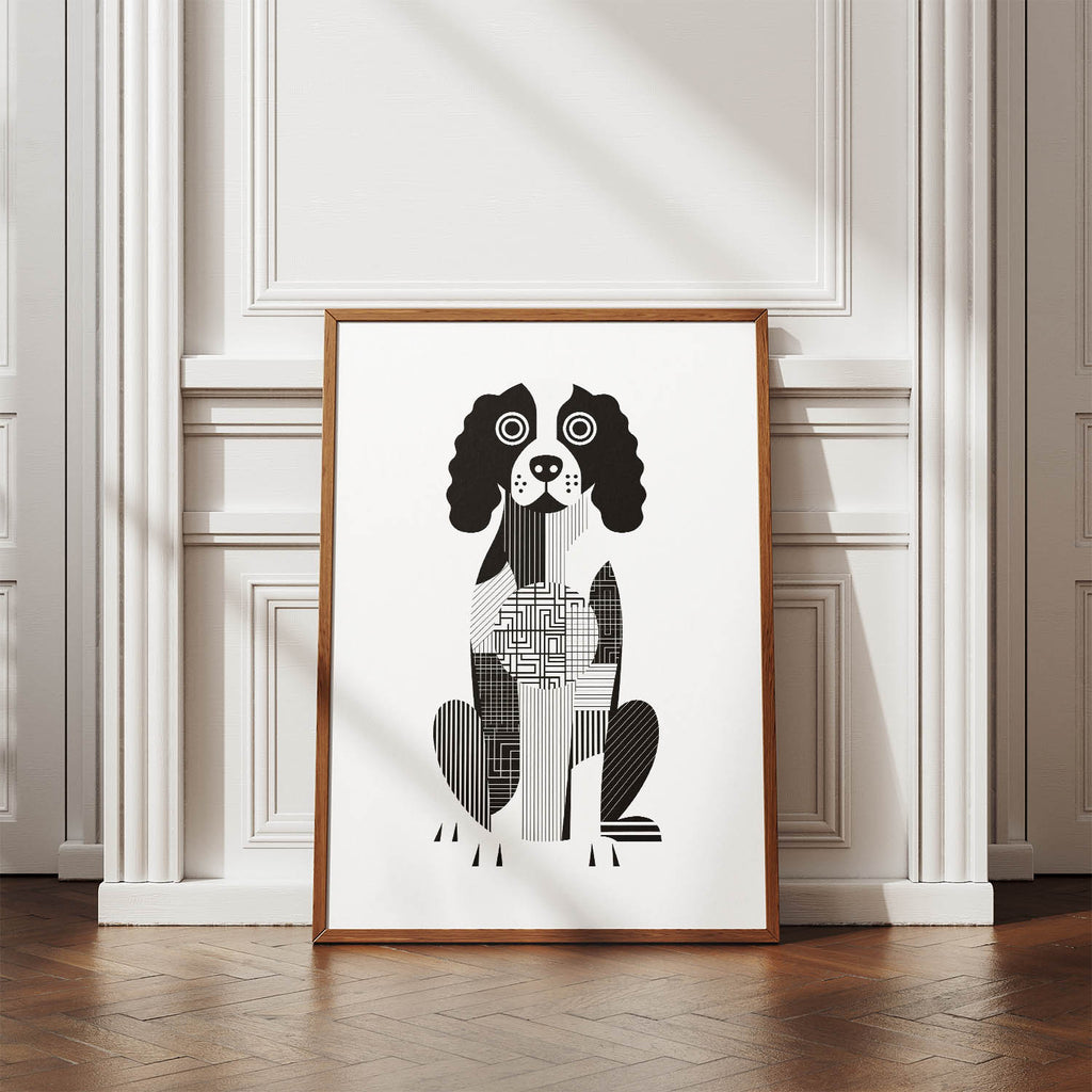 English Springer Spaniel Geometric Line Art Print - Framed Mockup