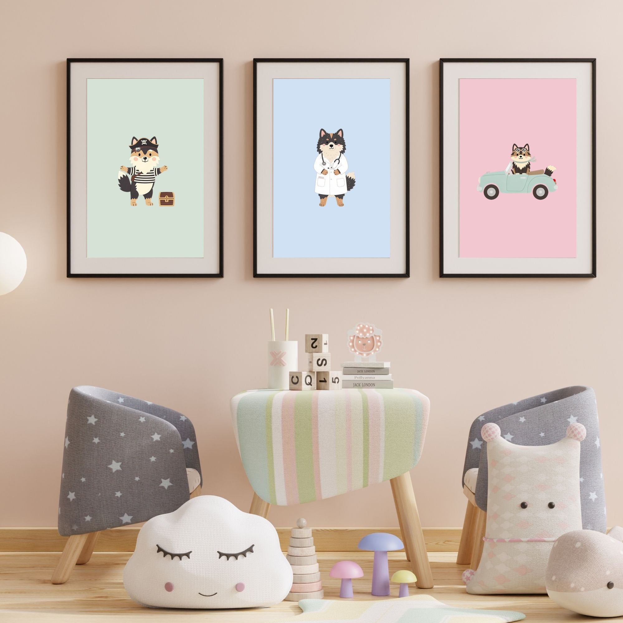 Finnish Lapphund Kids Nursery Wall Art Print Bundle — 22 Dog Costume Designs, 5 Colours, 6 Print Sizes | Digital Download