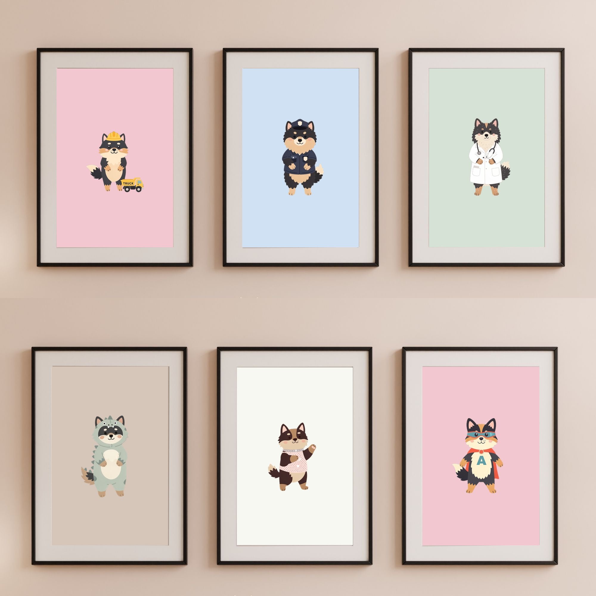 Finnish Lapphund Kids Nursery Wall Art Print Bundle — 22 Dog Costume Designs, 5 Colours, 6 Print Sizes | Digital Download