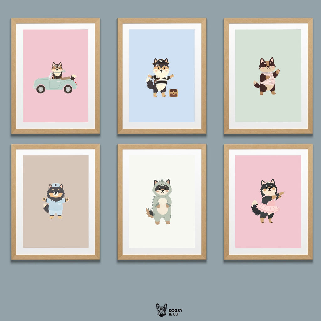 Finnish Lapphund Kids Nursery Wall Art Print Bundle — 22 Dog Costume Designs, 5 Colours, 6 Print Sizes | Digital Download